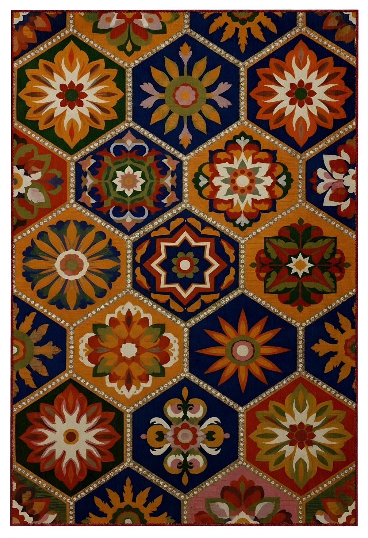Arte HD040 Geometrik Çiçek Figürlü Modern Renkli Dekoratif Şönil Halı