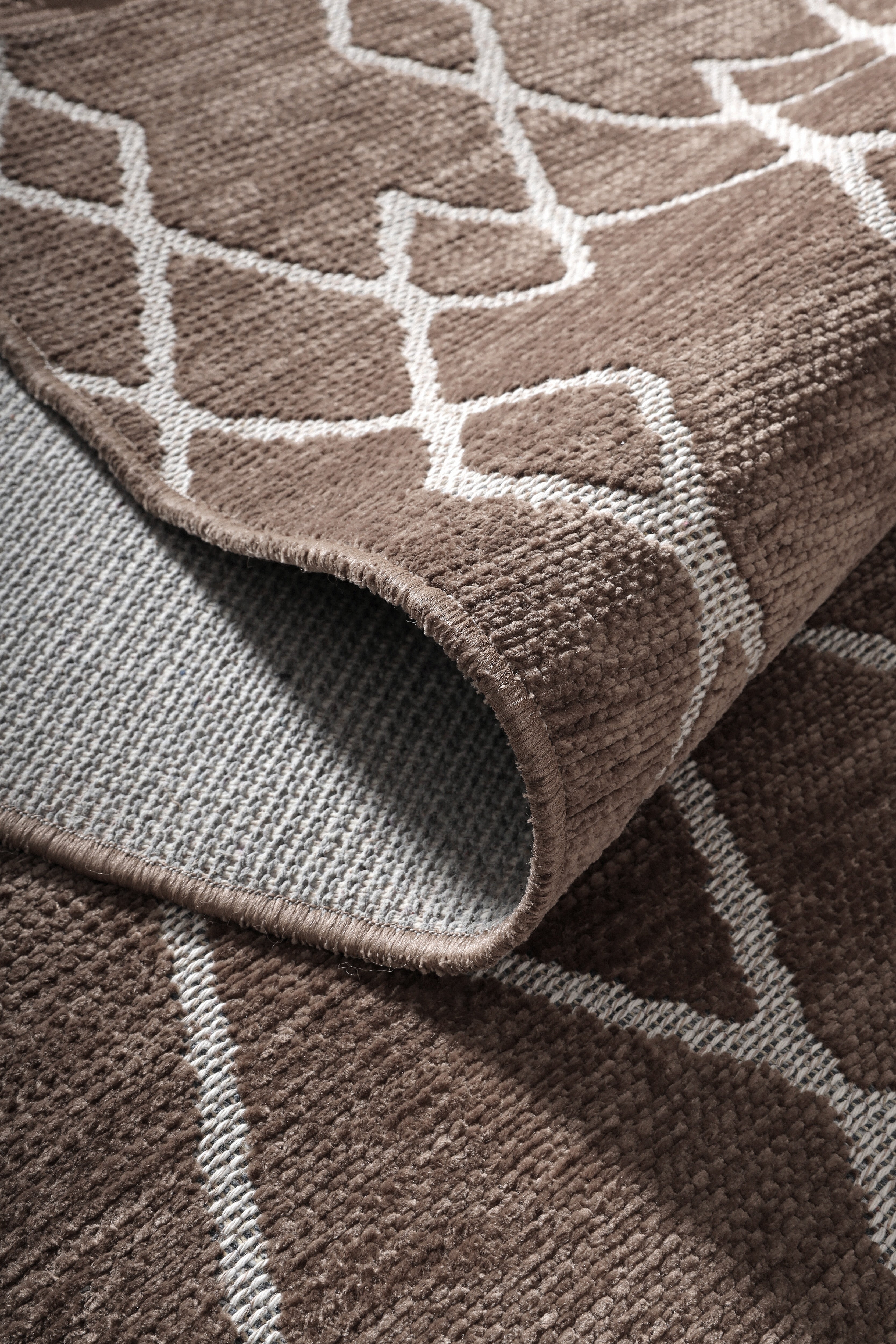 ŞÖNİL MODERN - KAHVE Kaymaz Taban İskandinav Desenli Salon Koridor Mutfak Şönil Kilim Dokuma Halı