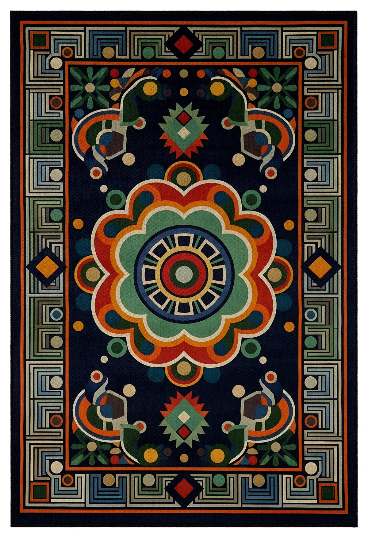 Arte HD036 Klasik Geometrik Desenli Renkli Dekoratif Şönil Halı