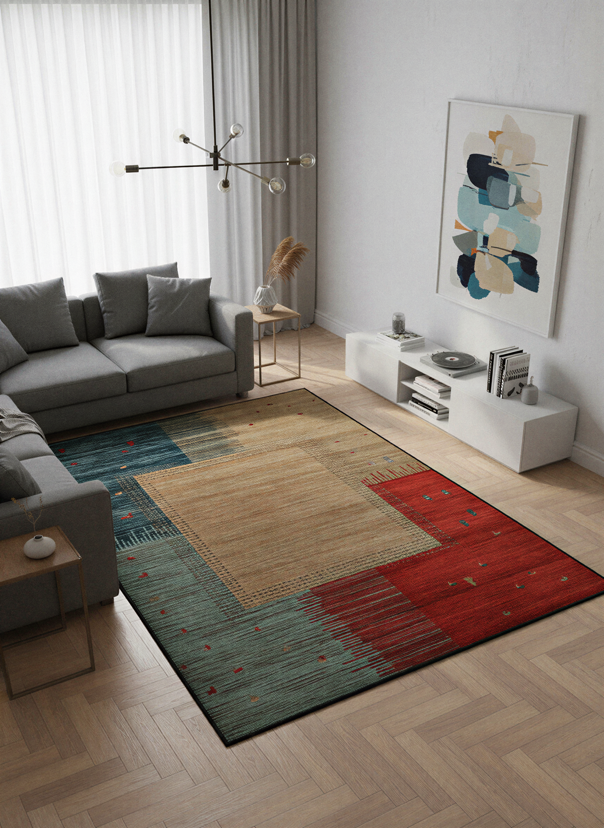 Arte VN017 Modern Desenli Geometrik Figürlü Renkli Dekoratif Şönil Halı