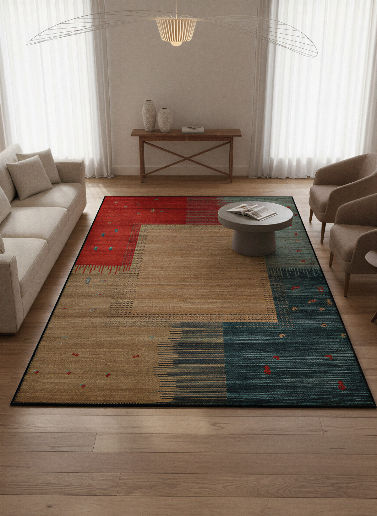 Arte VN017 Modern Desenli Geometrik Figürlü Renkli Dekoratif Şönil Halı