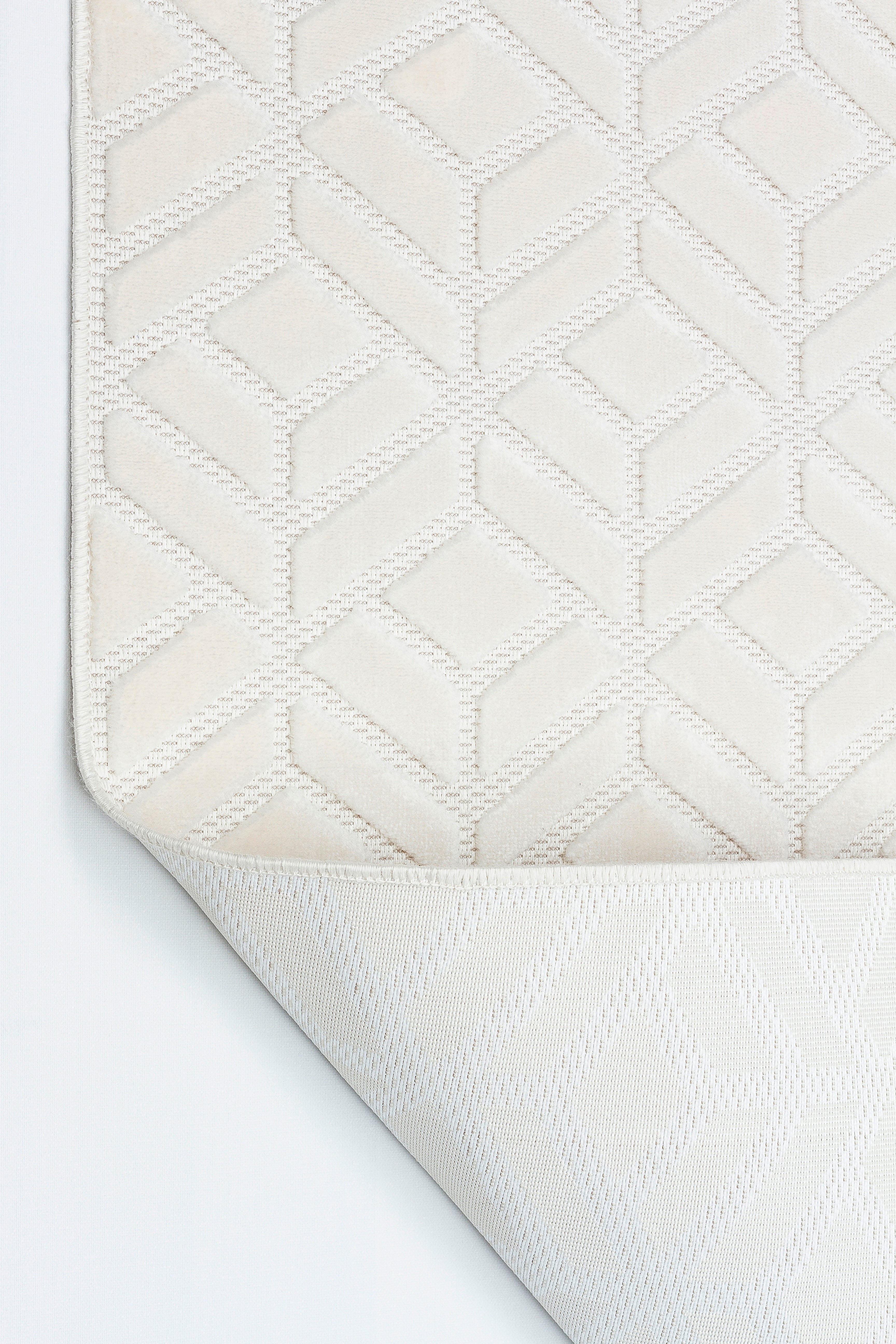ARYA 5022-G-KREM Pamuk Dokuma Taban Geometrik Desenli Salon Koridor Mutfak Halısı