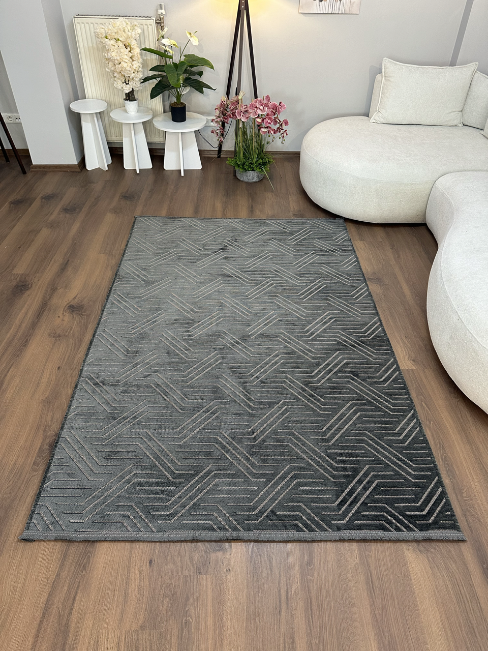 ŞÖNİL PERLA - ANTRASİT Kaymaz Taban Salon Şönil Kilim Dokuma Halı