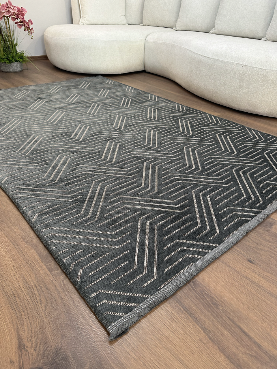 ŞÖNİL PERLA - ANTRASİT Kaymaz Taban Salon Şönil Kilim Dokuma Halı