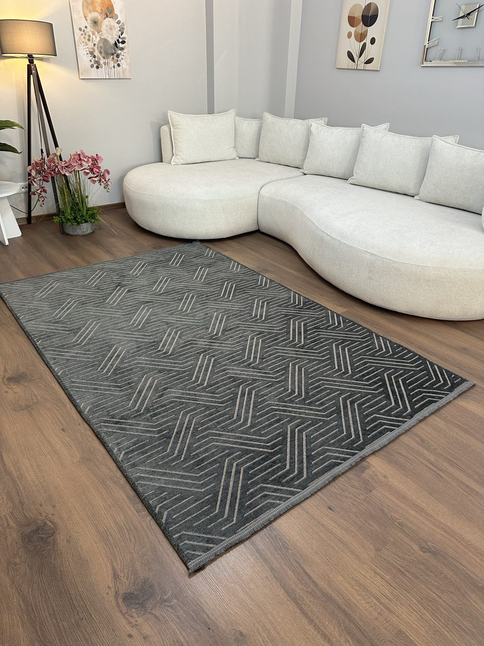 ŞÖNİL PERLA - ANTRASİT Kaymaz Taban Salon Şönil Kilim Dokuma Halı