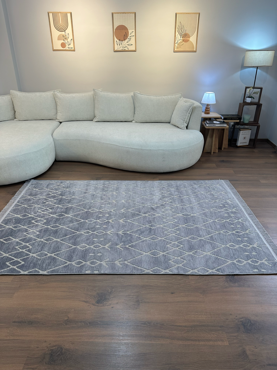 ŞÖNİL MODERN - GRİ Kaymaz Taban İskandinav Desenli Salon Koridor Mutfak Şönil Kilim Dokuma Halı