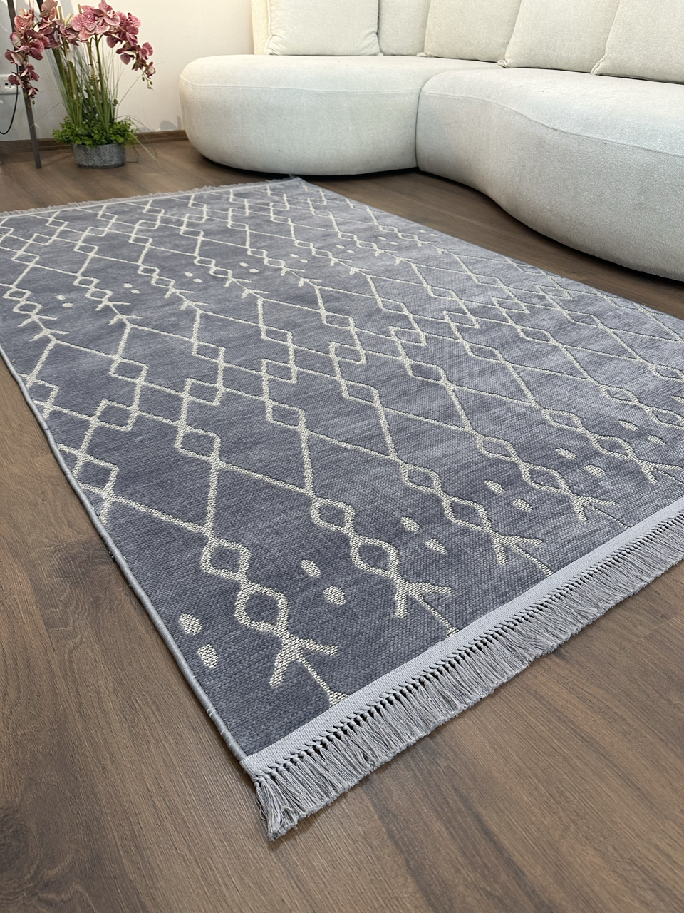 ŞÖNİL MODERN - GRİ Kaymaz Taban İskandinav Desenli Salon Koridor Mutfak Şönil Kilim Dokuma Halı