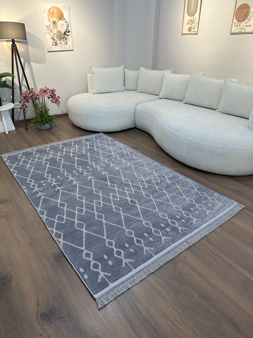 ŞÖNİL MODERN - GRİ Kaymaz Taban İskandinav Desenli Salon Koridor Mutfak Şönil Kilim Dokuma Halı