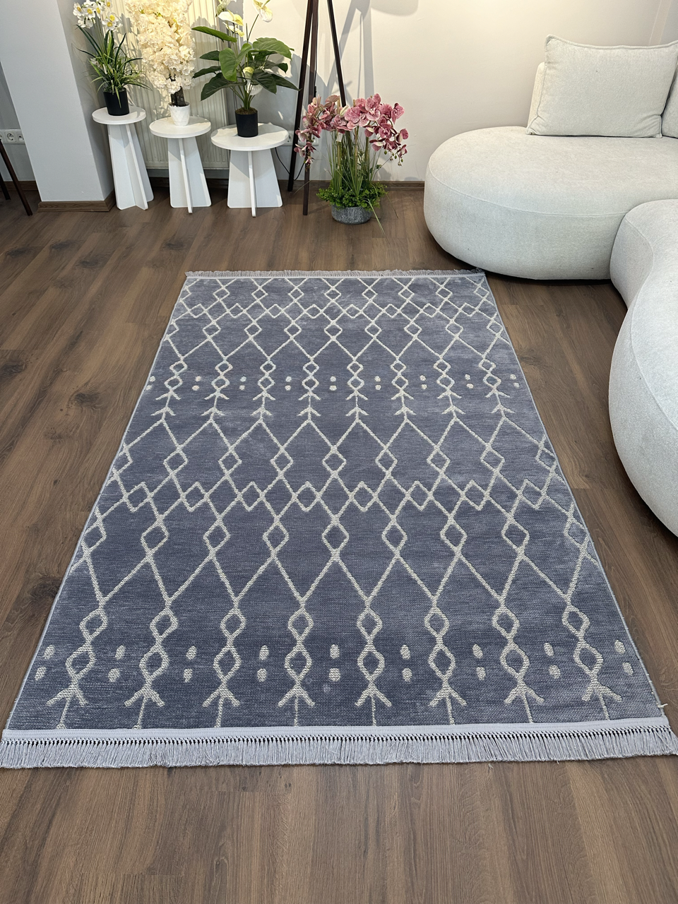 ŞÖNİL MODERN - GRİ Kaymaz Taban İskandinav Desenli Salon Koridor Mutfak Şönil Kilim Dokuma Halı