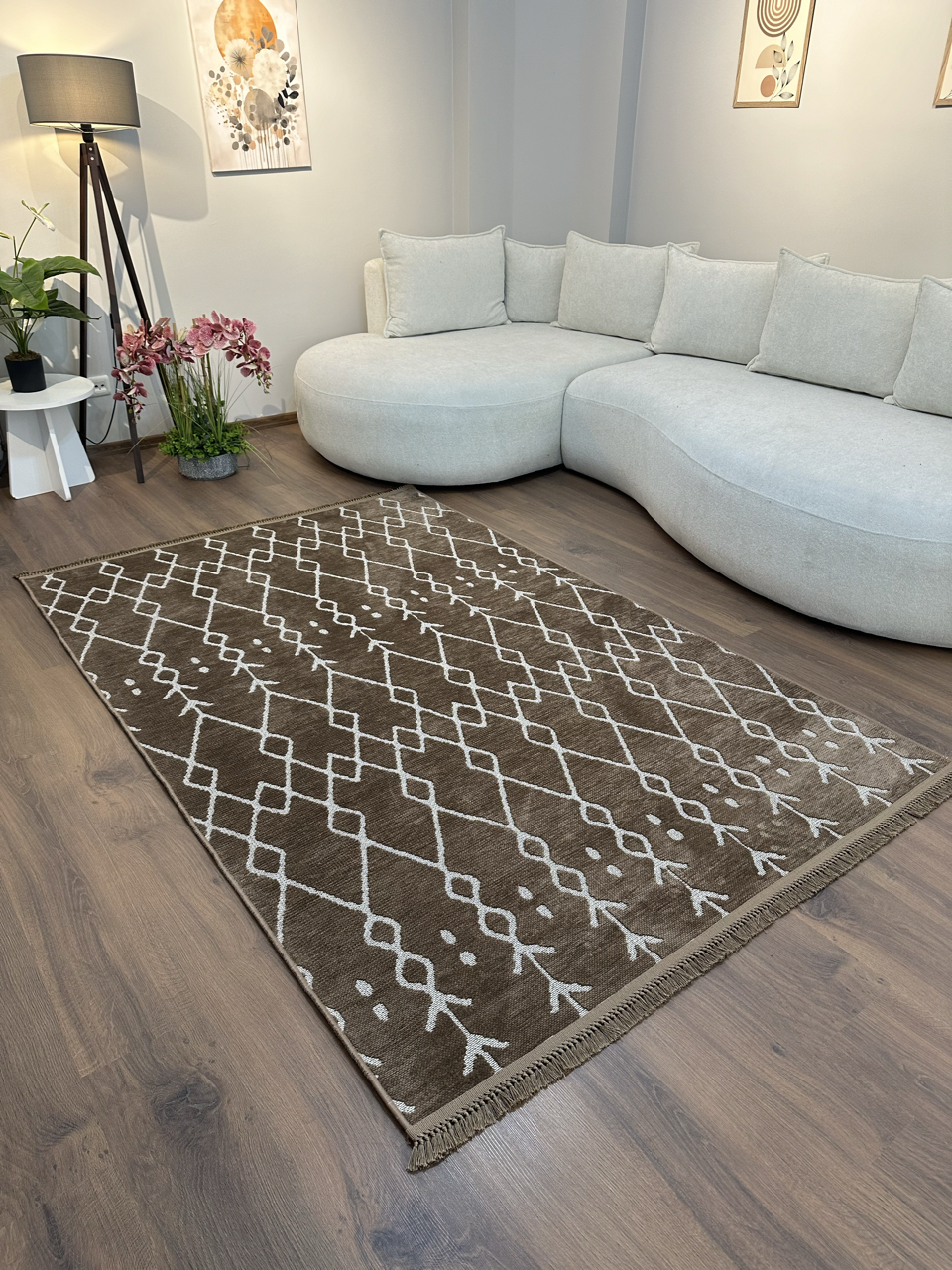ŞÖNİL MODERN - KAHVE Kaymaz Taban İskandinav Desenli Salon Koridor Mutfak Şönil Kilim Dokuma Halı