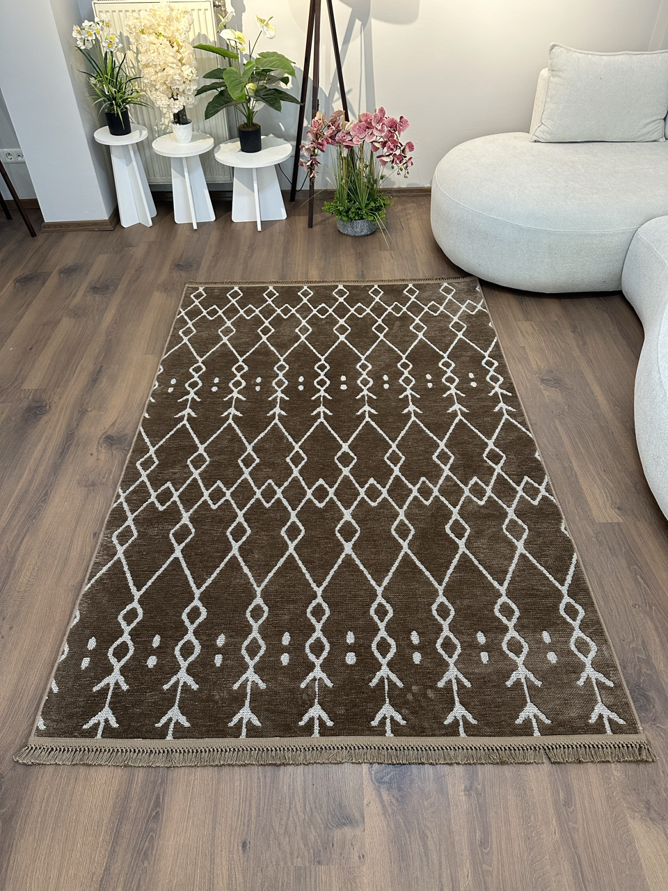 ŞÖNİL MODERN - KAHVE Kaymaz Taban İskandinav Desenli Salon Koridor Mutfak Şönil Kilim Dokuma Halı