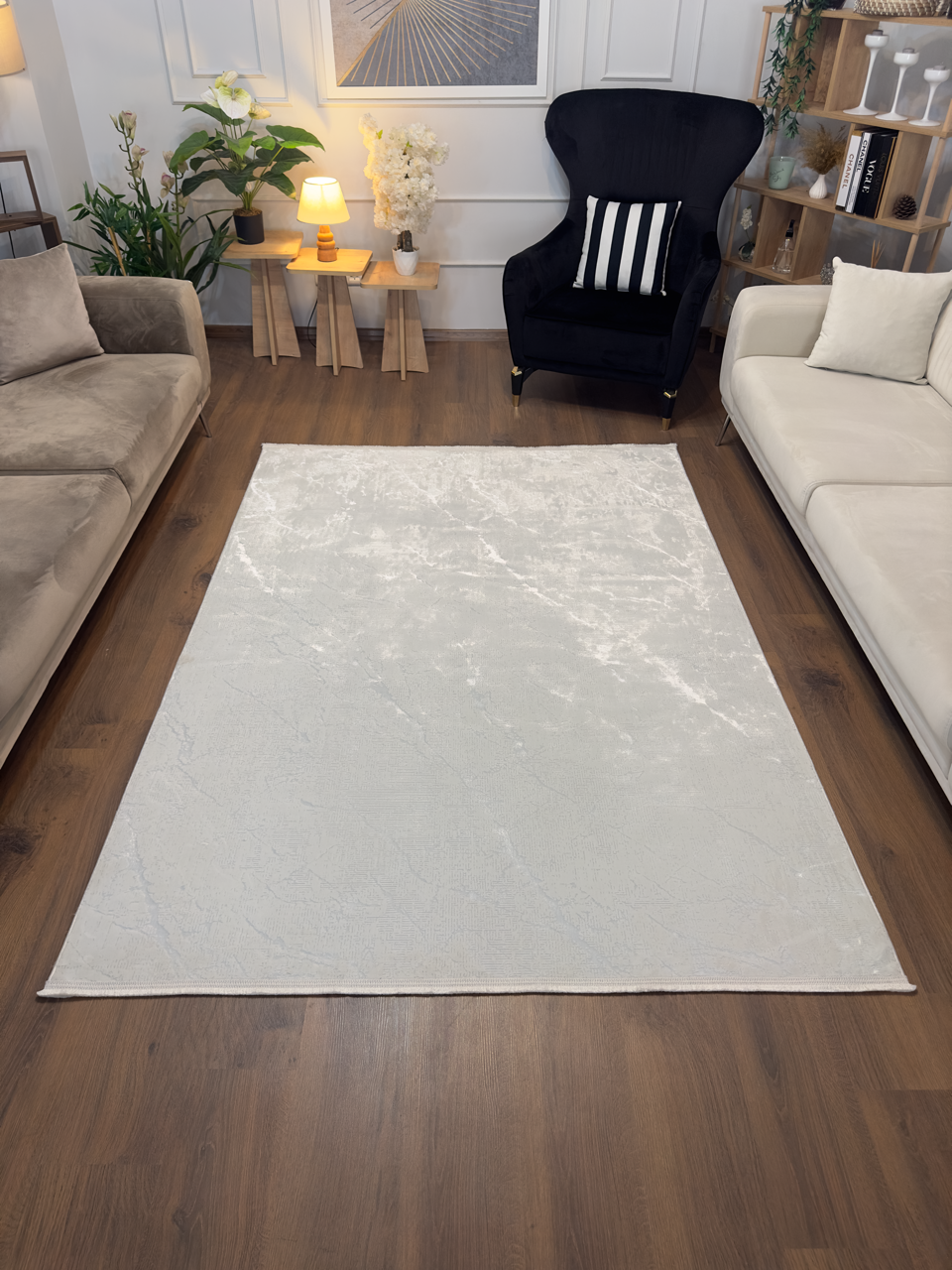 LOTUS C23-KREM Kaymaz Taban Sentetik Bambu Parlak Saten Salon Halısı-004