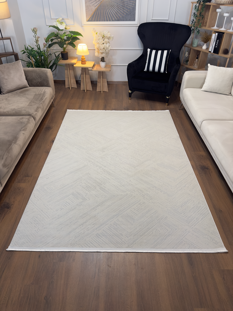 LOTUS C20-KREM Kaymaz Taban Sentetik Bambu Parlak Saten Salon Halısı-413