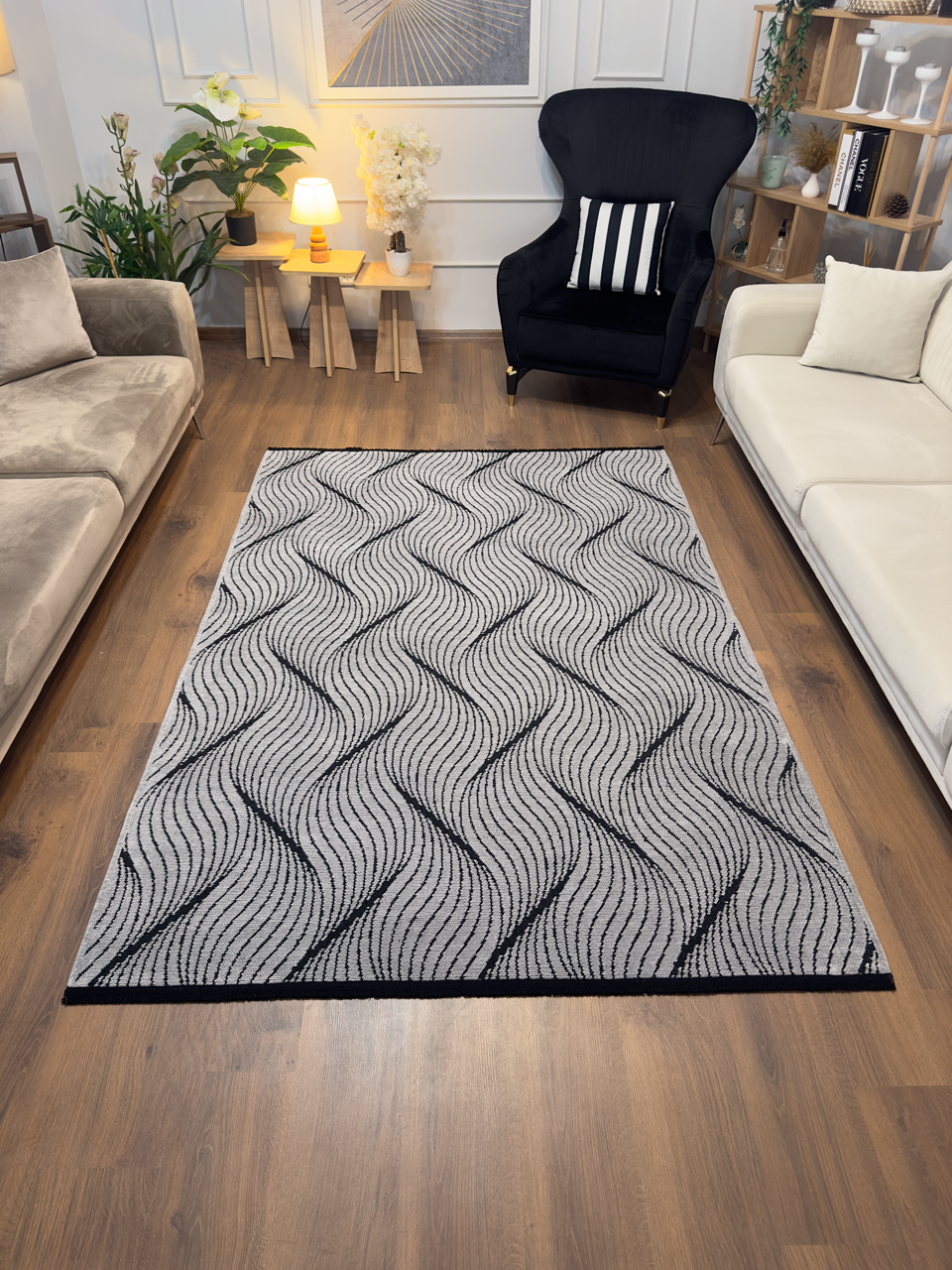 ŞÖNİL FERİ Kaymaz Taban İskandinav Desenli Salon Koridor Mutfak Şönil Kilim Dokuma Halı-GRİ