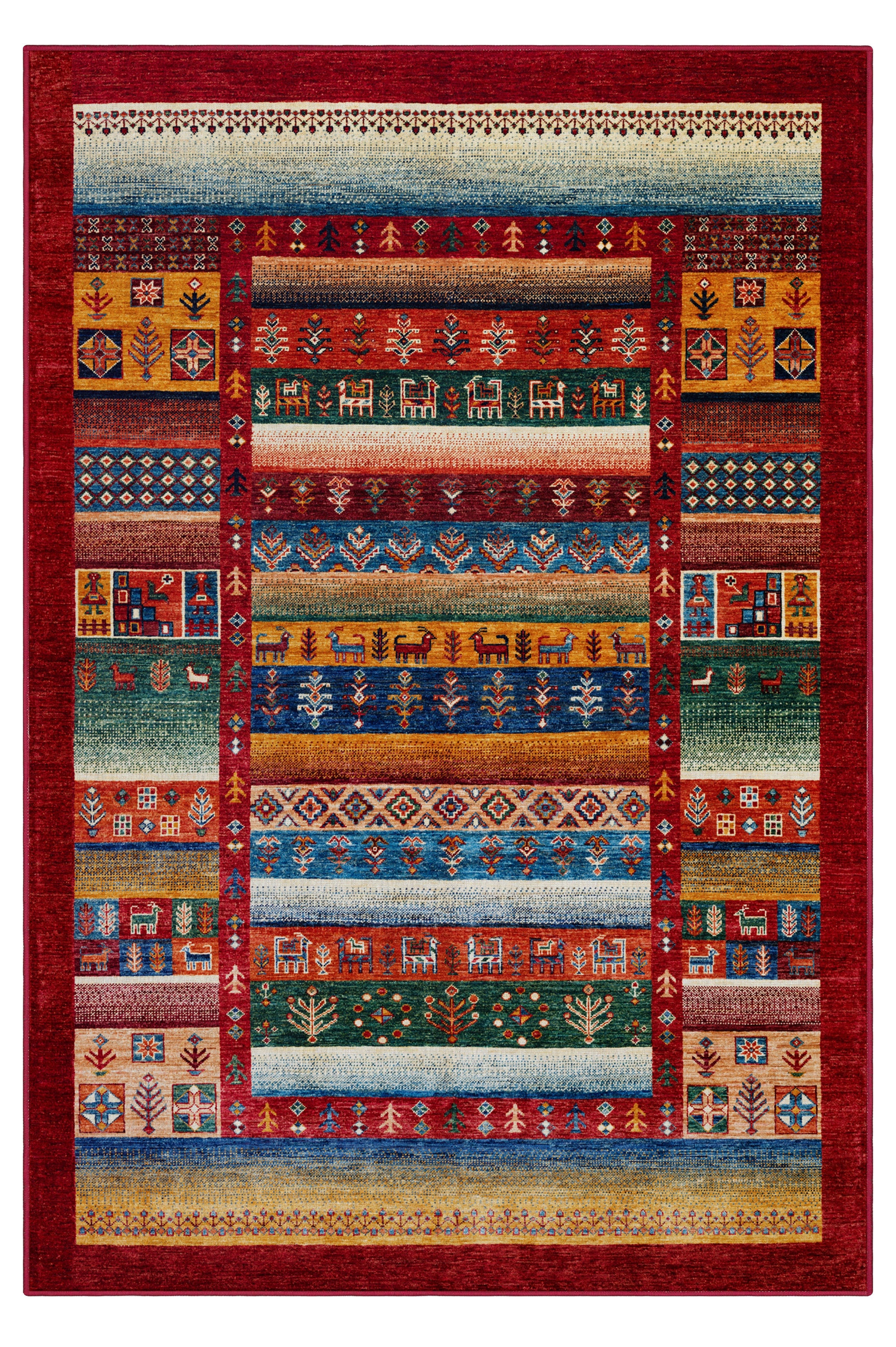 Arte DS078 Vintage Hayvan Ağaç Figürlü Dekoratif Dokuma Halı