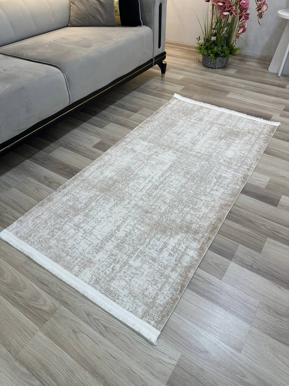 MİLANO T-MD02 BEJ Modern Çerçeve Desenli Yumuşak Salon Koridor Mutfak Makine Dokuma Halısı-KP