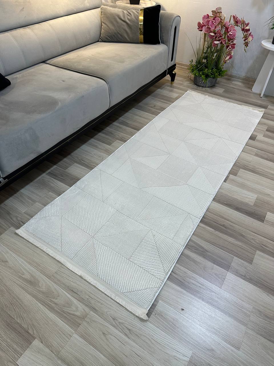 MİLANO E30 KREM Modern Çerçeve Desenli Yumuşak Salon Koridor Mutfak Makine Dokuma Halısı-KP