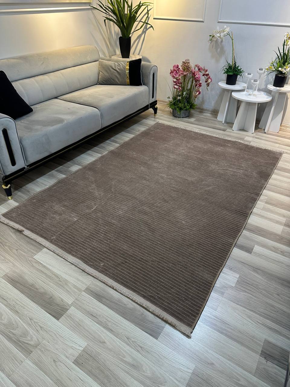 ŞÖNİL LİDYA VİZON Kaymaz Taban İskandinav Desenli Salon Koridor Mutfak Şönil Kilim Dokuma Halı-KP