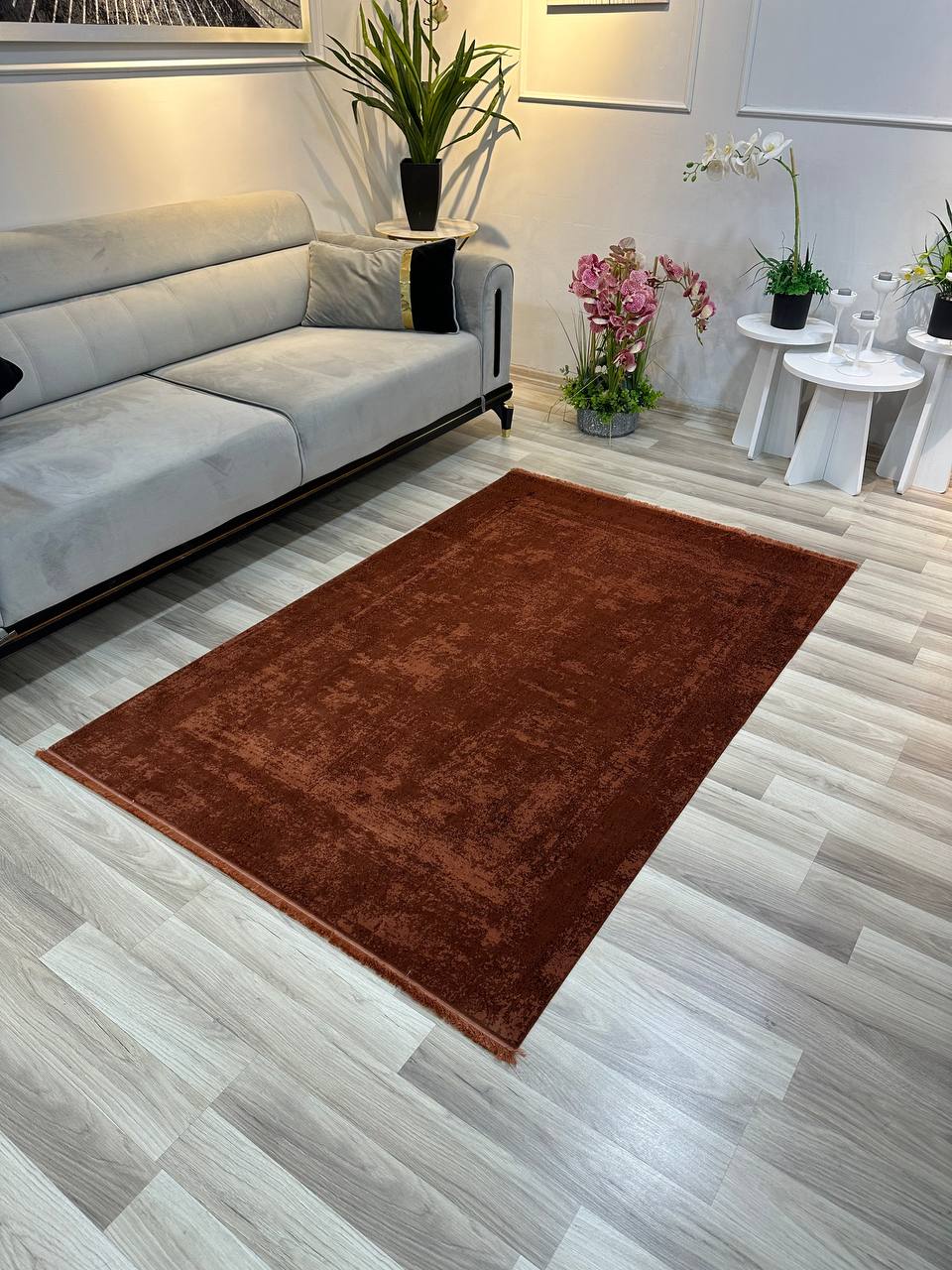 SÜMER KP-150 KİREMİT Kaymaz Taban Sentetik Bambu Parlak Saten Salon Koridor Mutfak Halısı-KP