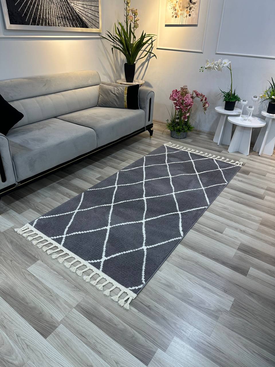 MİLANO G68 ANTRASİT Modern Çerçeve Desenli Yumuşak Salon Koridor Mutfak Makine Dokuma Halısı-KP