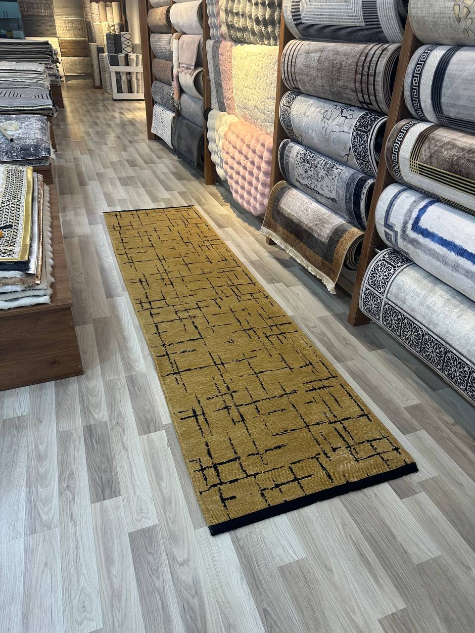 ŞÖNİL HÜNKAR KAHVE Kaymaz Taban İskandinav Desenli Salon Koridor Mutfak Şönil Kilim Dokuma Halı-KP