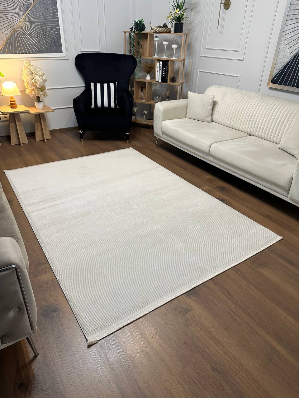 MİLANO KP-121 KREM Modern Çerçeve Desenli Yumuşak Salon Koridor Mutfak Makine Dokuma Halısı-KP