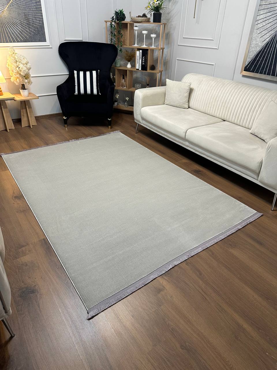 MİLANO KP-123 GRİ Modern Çerçeve Desenli Yumuşak Salon Koridor Mutfak Makine Dokuma Halısı-KP