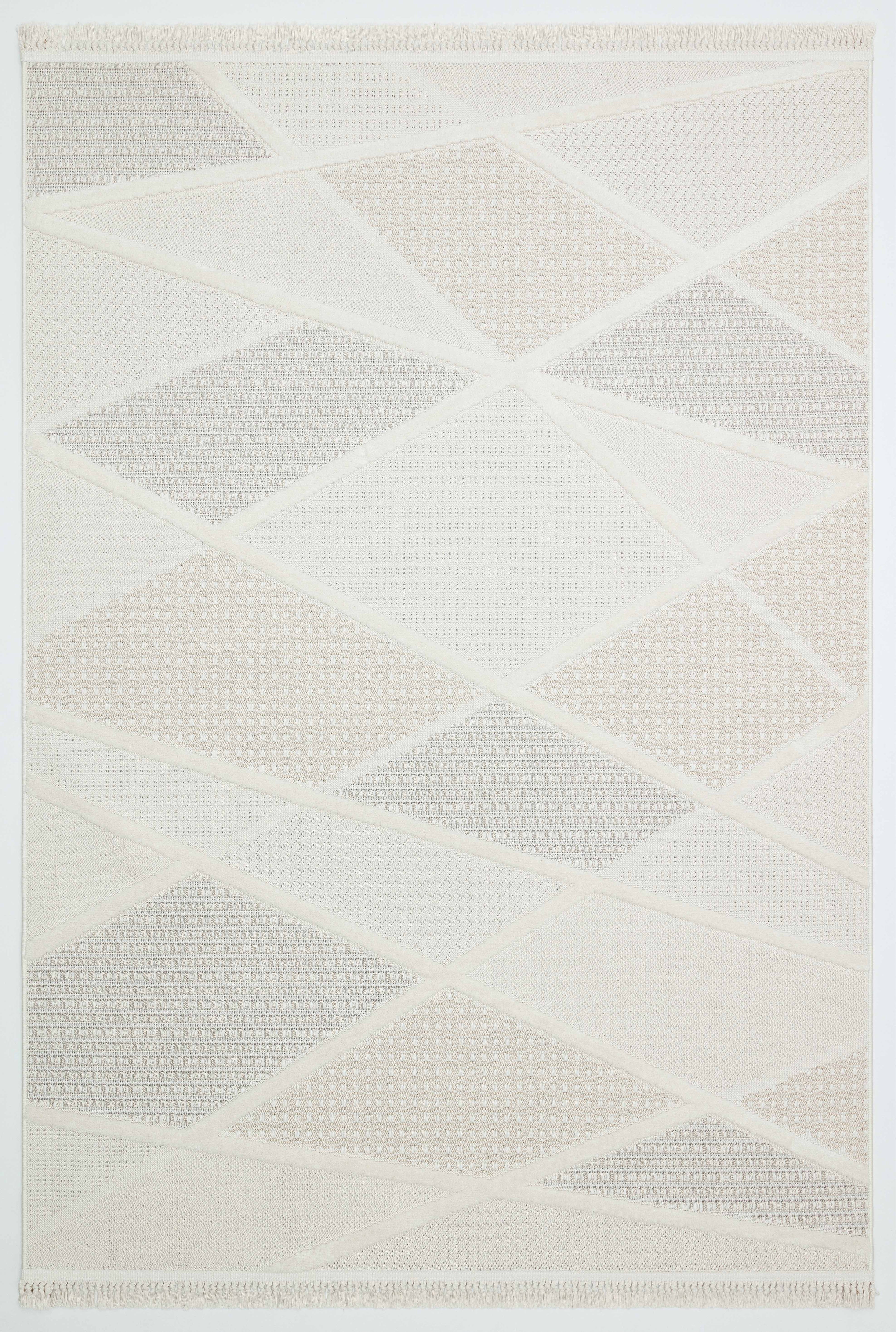 PALERMO G11-KREM/BEJ Kabartmalı Modern Geometrik Desenli Salon Halısı