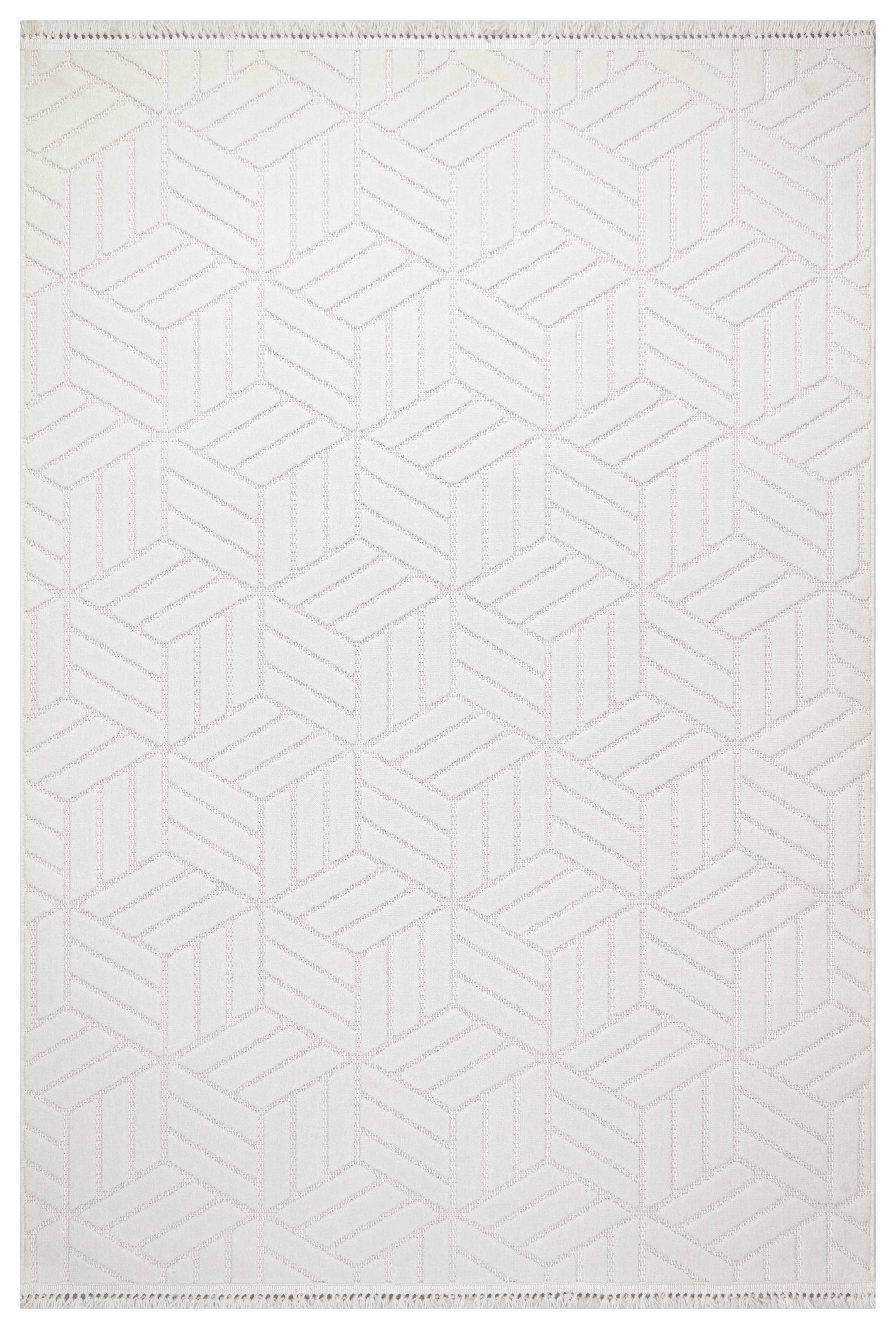 MİLAS T-LO67 KREM Kabartmalı Modern Geometrik Desenli Salon Koridor Mutfak Halısı