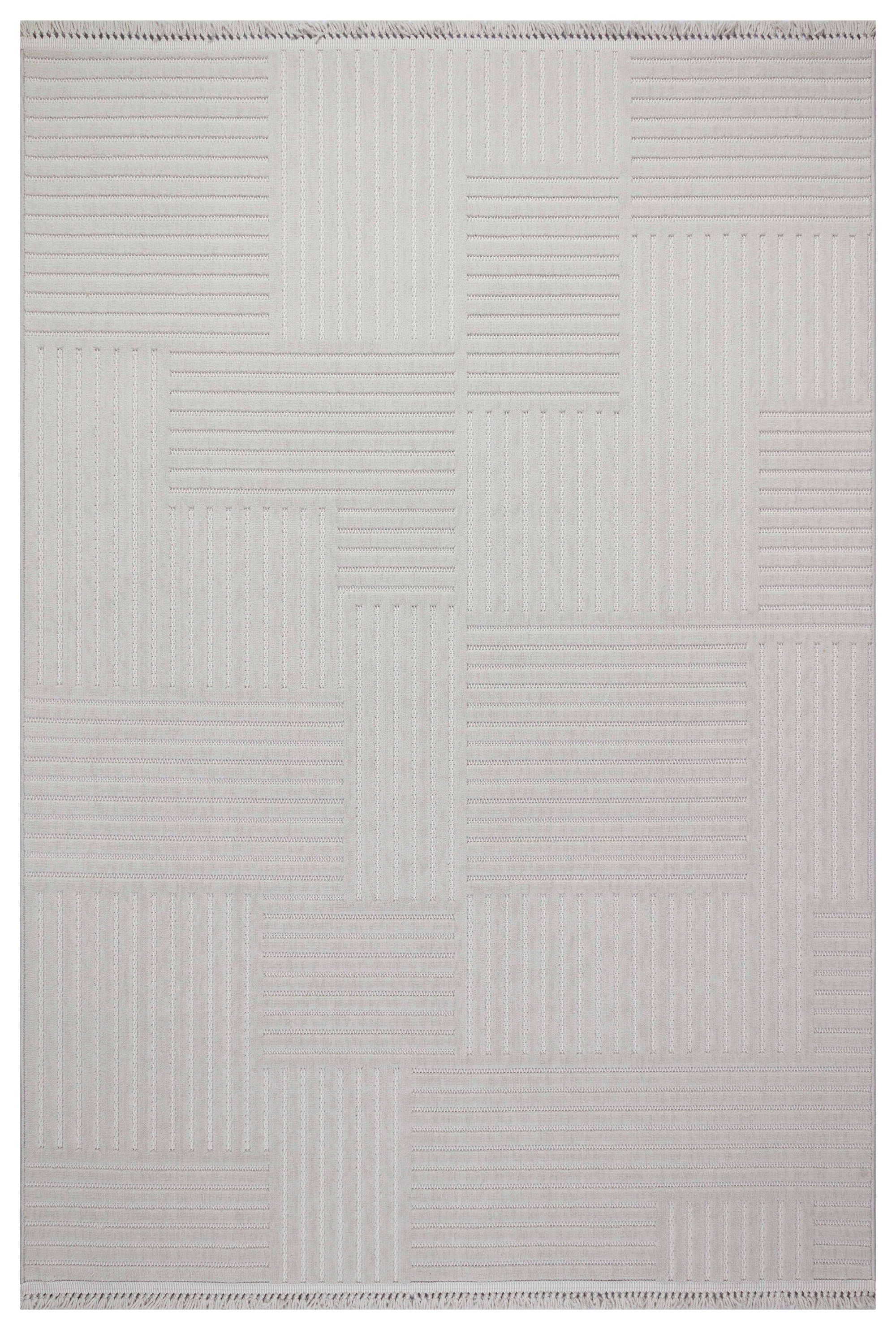 MİLAS T-LT49 GRİ Kabartmalı Modern Geometrik Desenli Salon Koridor Mutfak Halısı