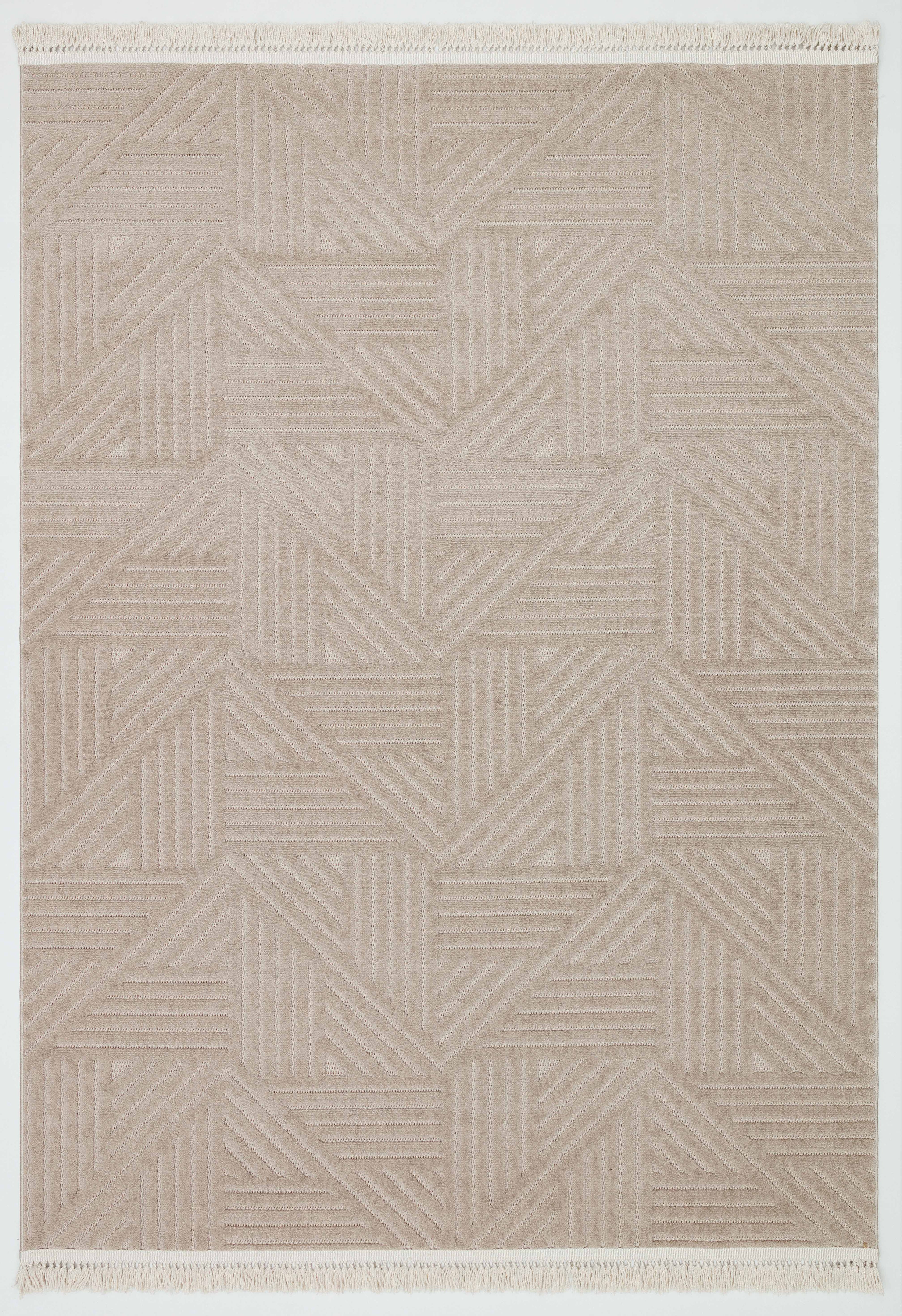 MİLAS C11-VİZON Kabartmalı Kaymaz Taban Modern Geometrik Desenli Salon Koridor Mutfak Halısı