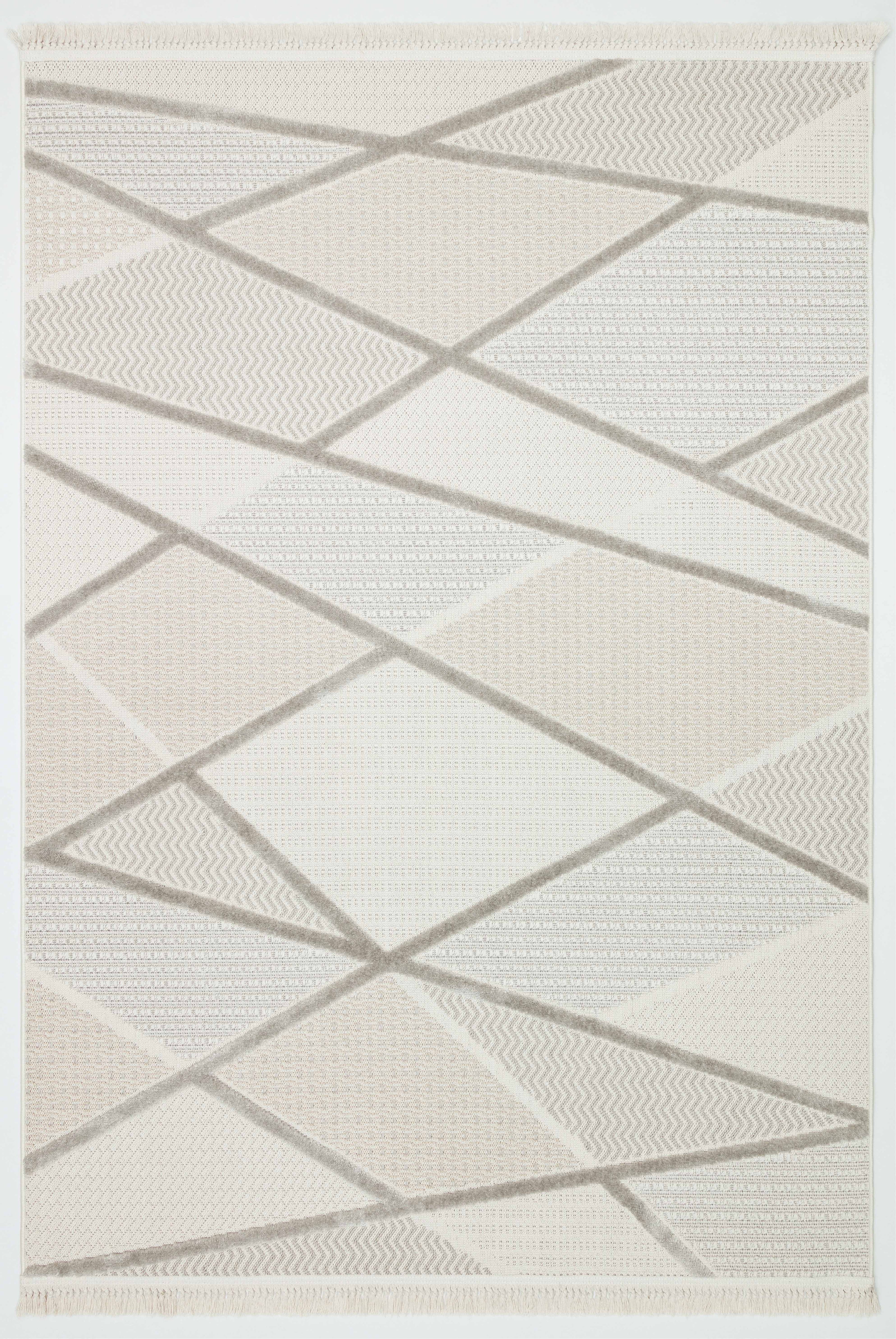 PALERMO G13-KREM/VİZON Kabartmalı Modern Geometrik Desenli Salon Halısı