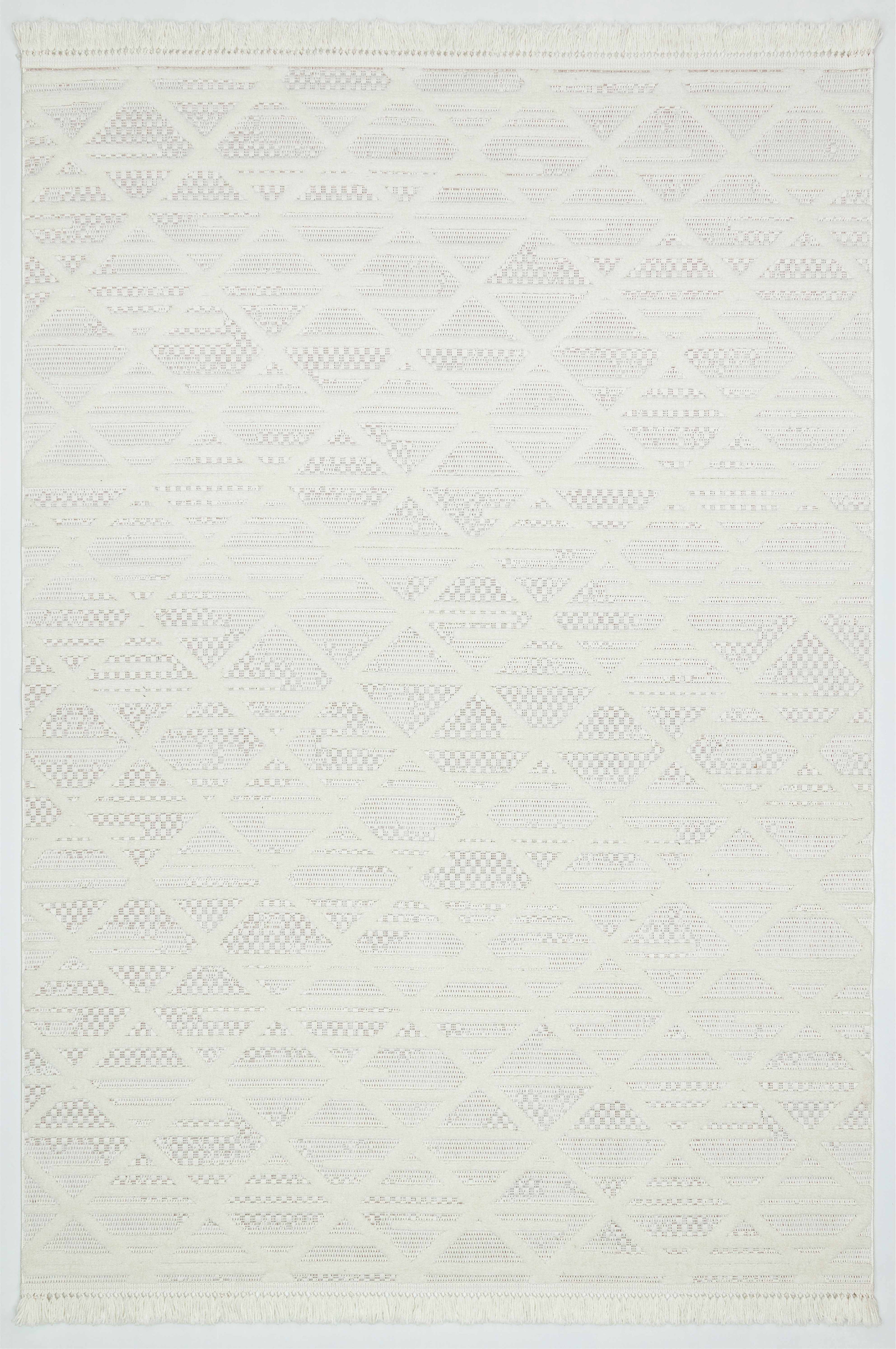 MİLAS C6-BEYAZ Kabartmalı Kaymaz Taban Geometrik Desenli Salon Halısı