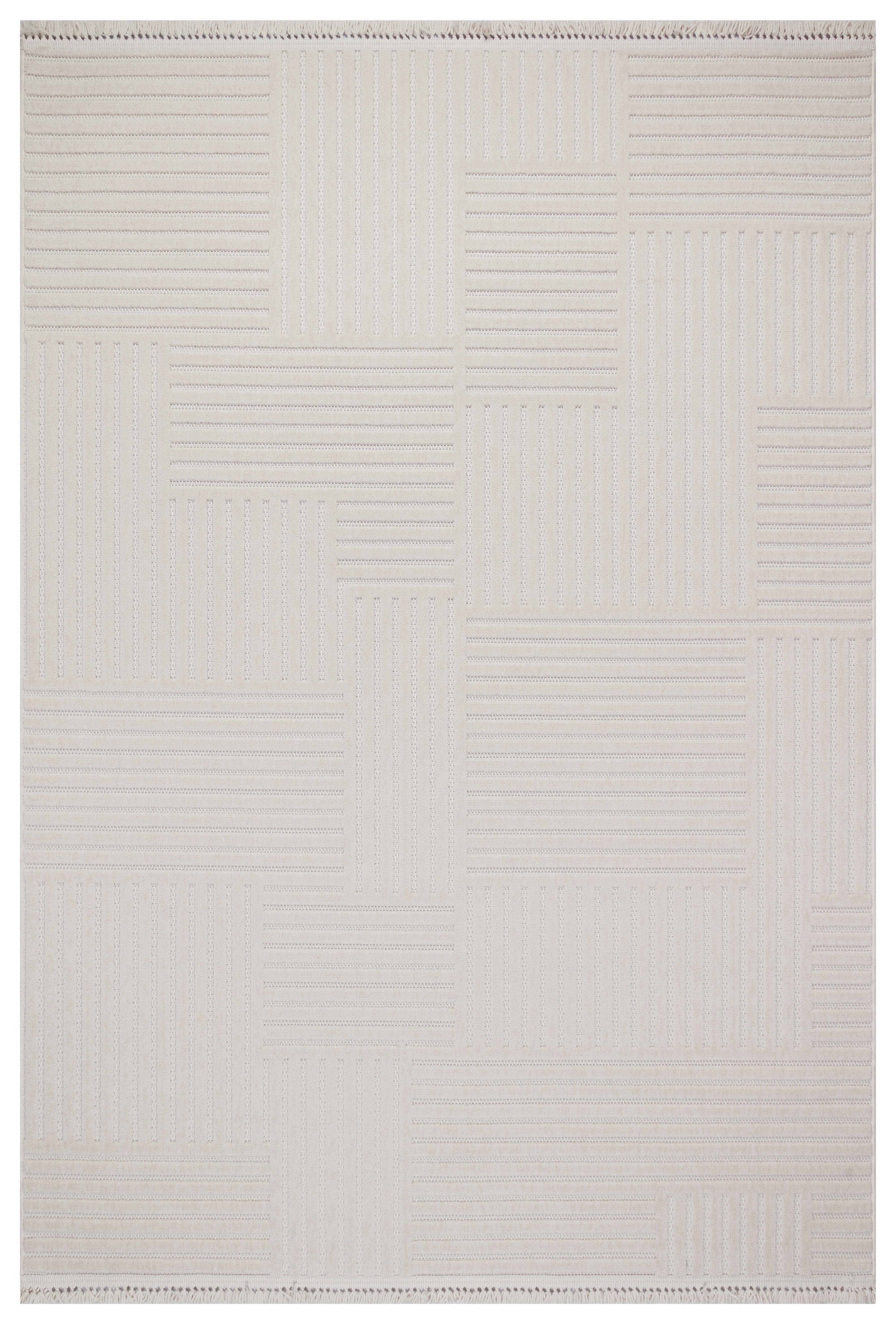 MİLAS T-LT49 BEJ Kabartmalı Modern Geometrik Desenli Salon Koridor Mutfak Halısı
