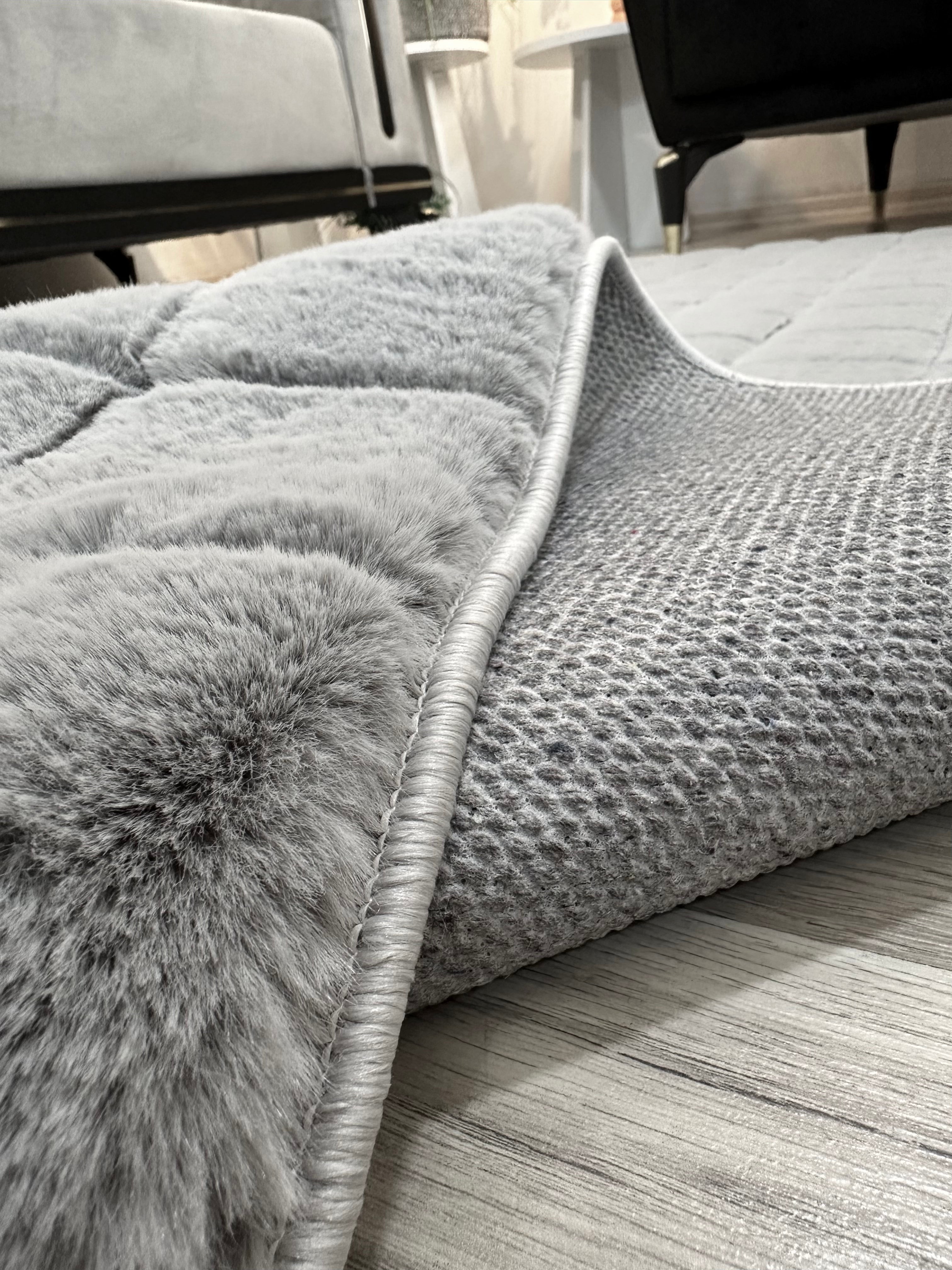 TAVŞAN SAMUR FÜME - KAYMAZ TABAN PUFFY SHAGGY YATAK ODASI HALISI