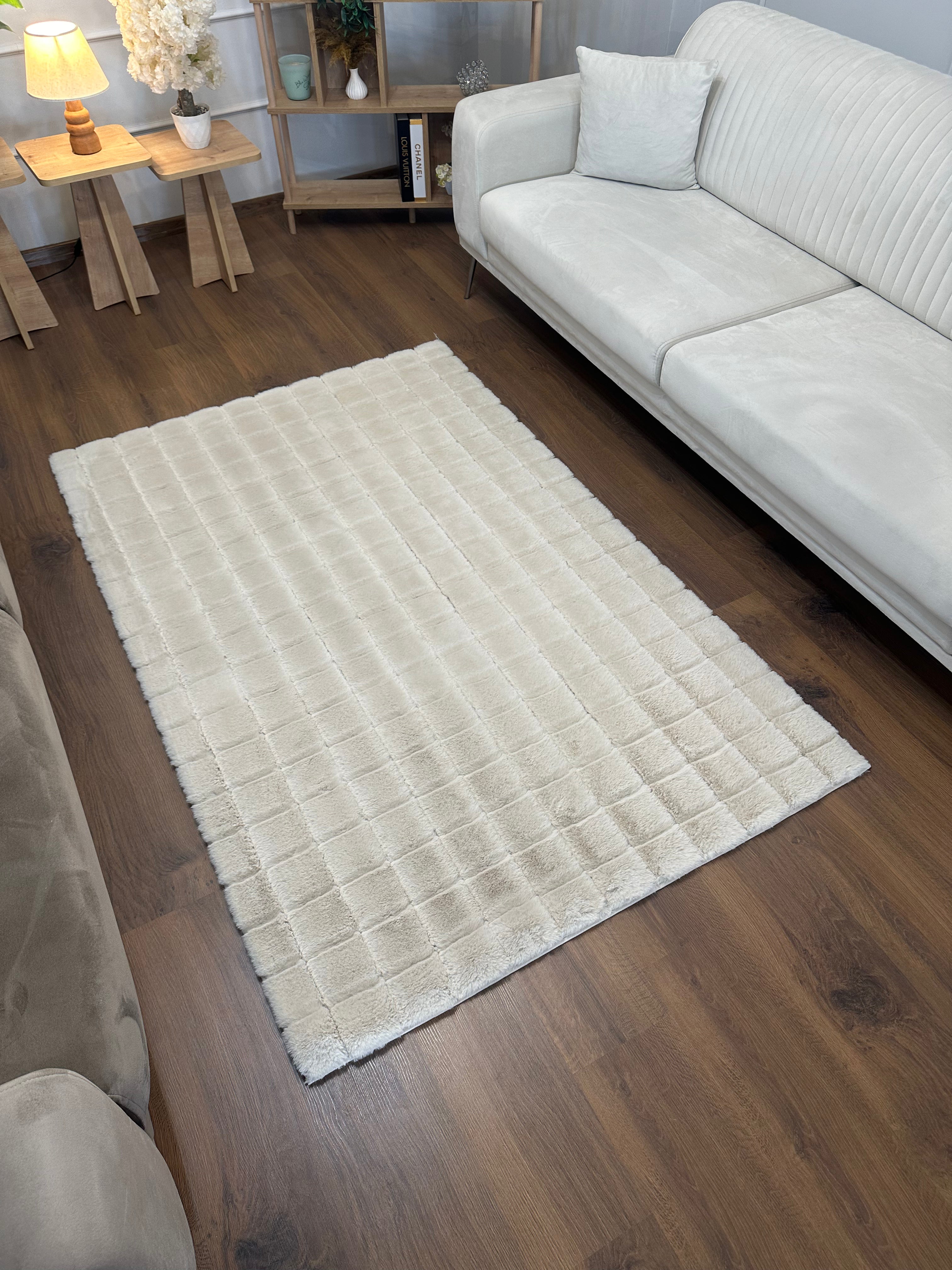 TAVŞAN SAMUR BEJ - KAYMAZ TABAN PUFFY SHAGGY YATAK ODASI HALISI
