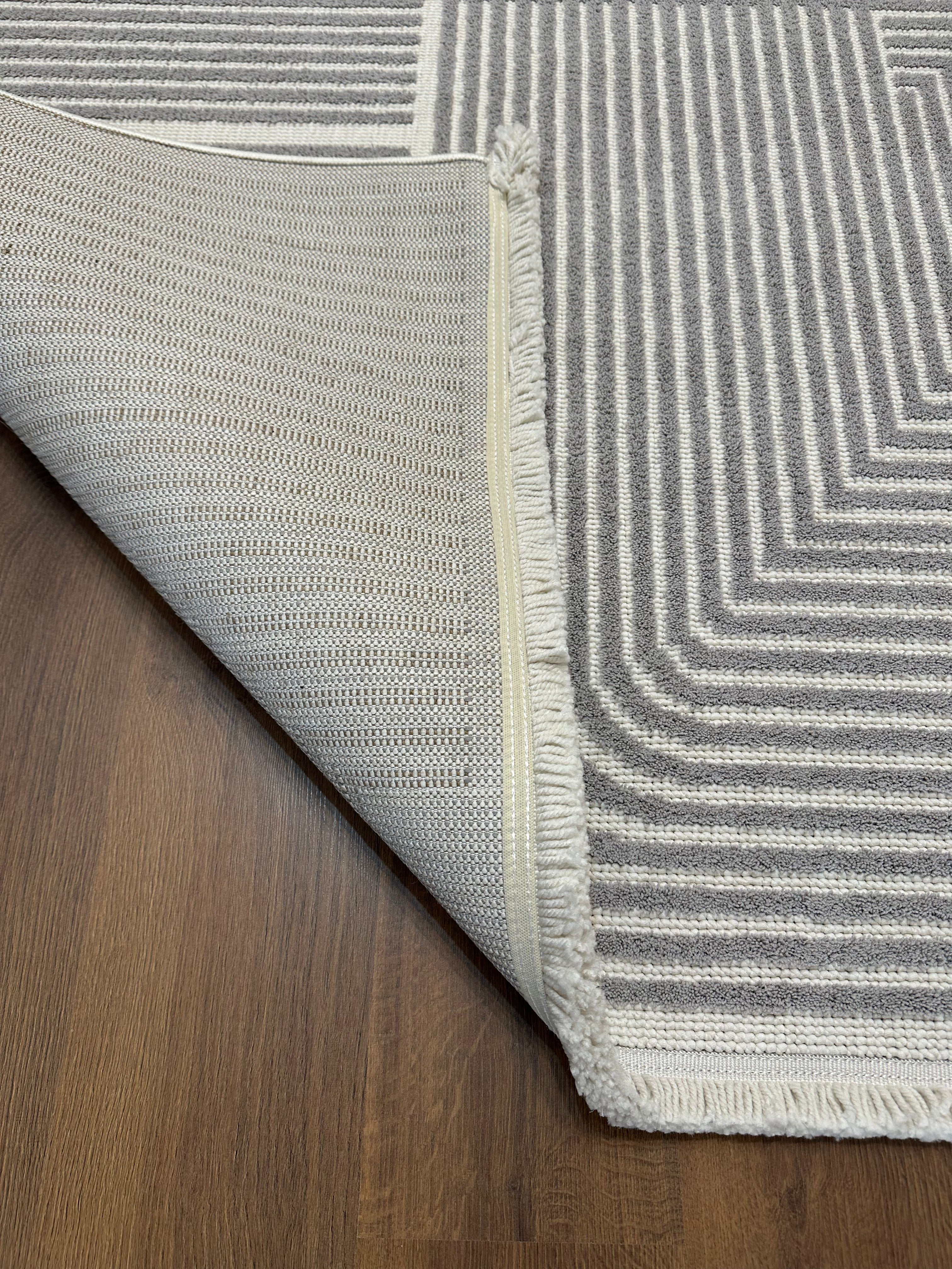 İCON T-LP02 KREM GRİ Kabartmalı Modern Geometrik Desenli Salon Halısı