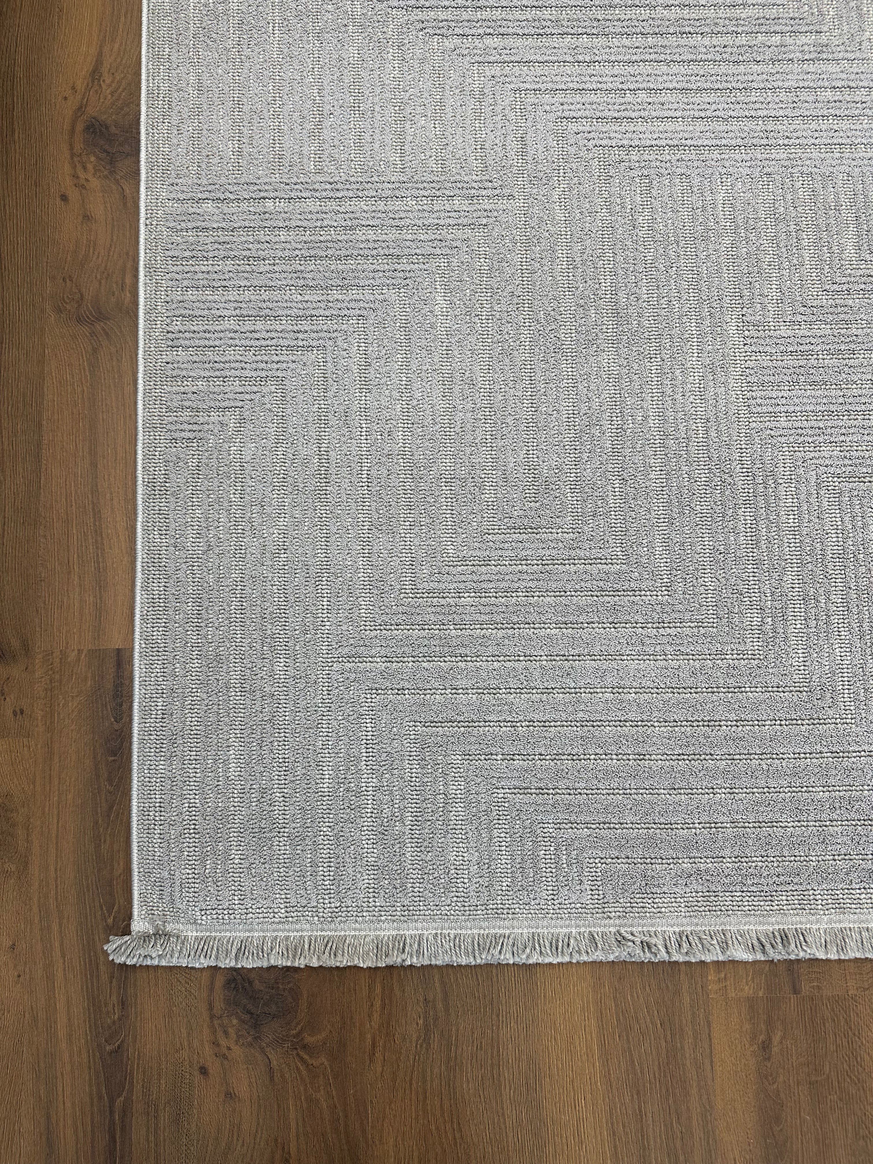 İCON T-LP05 GRİ Kabartmalı Modern Geometrik Desenli Salon Halısı