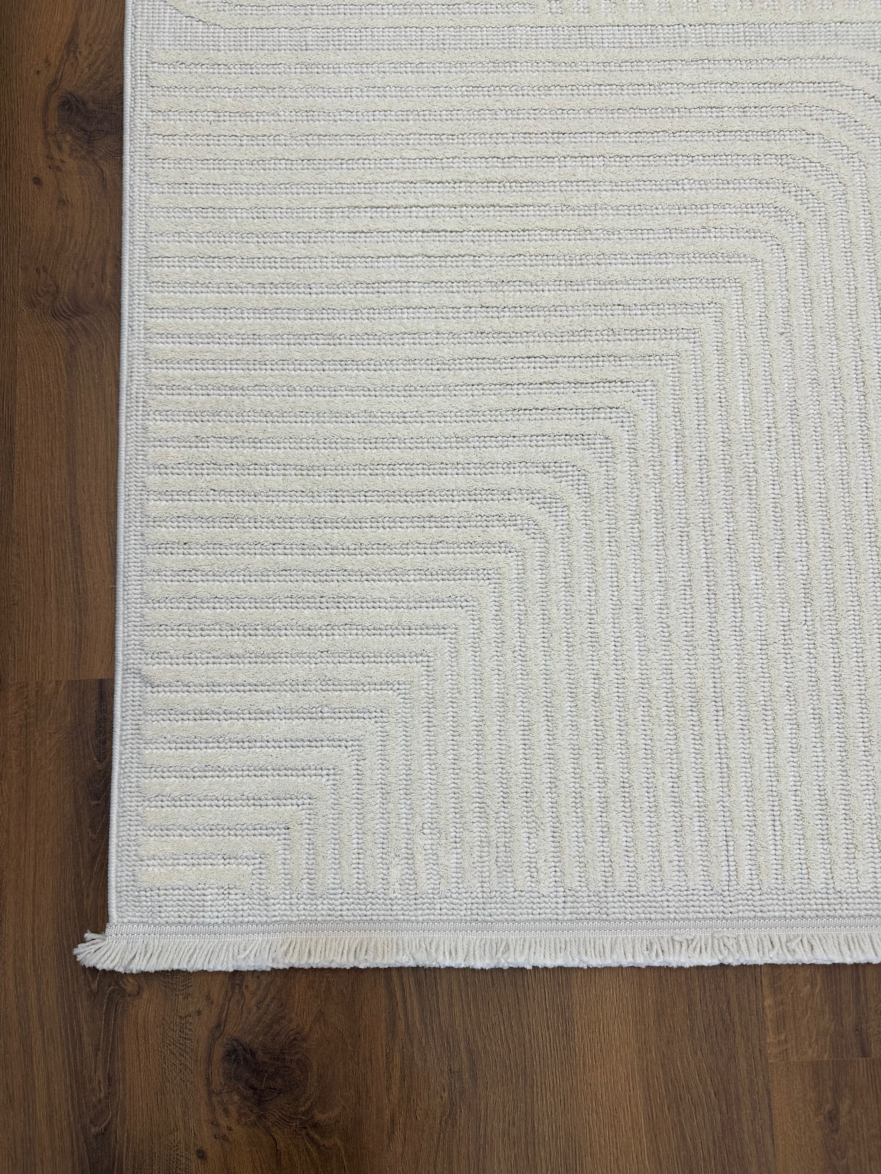 İCON T-LP04 KREM Kabartmalı Modern Geometrik Desenli Salon Halısı
