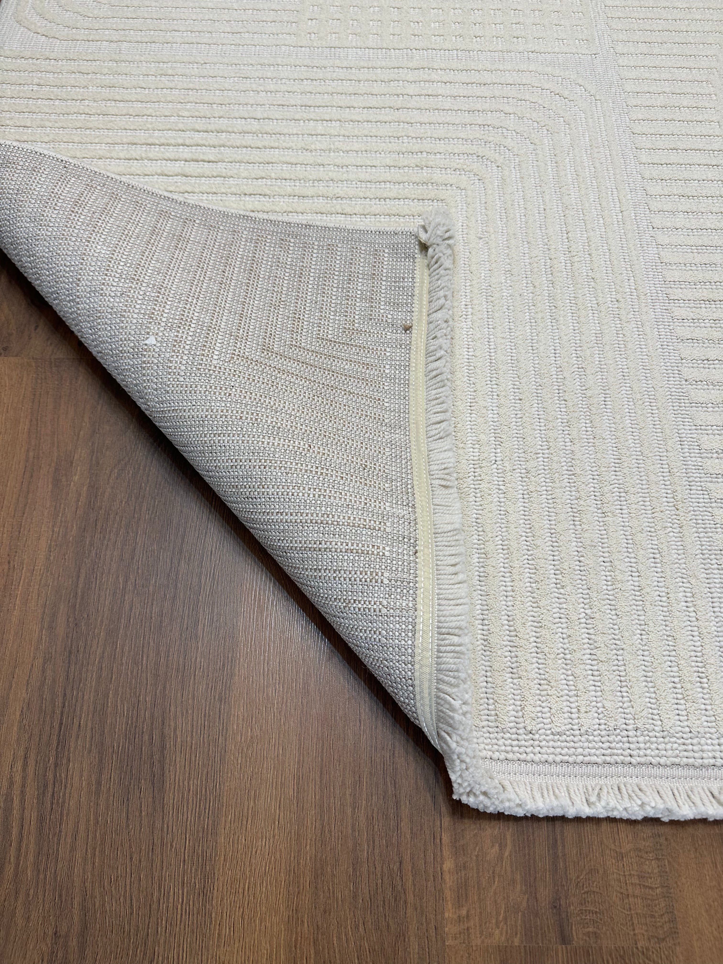İCON T-LP04 KREM Kabartmalı Modern Geometrik Desenli Salon Halısı