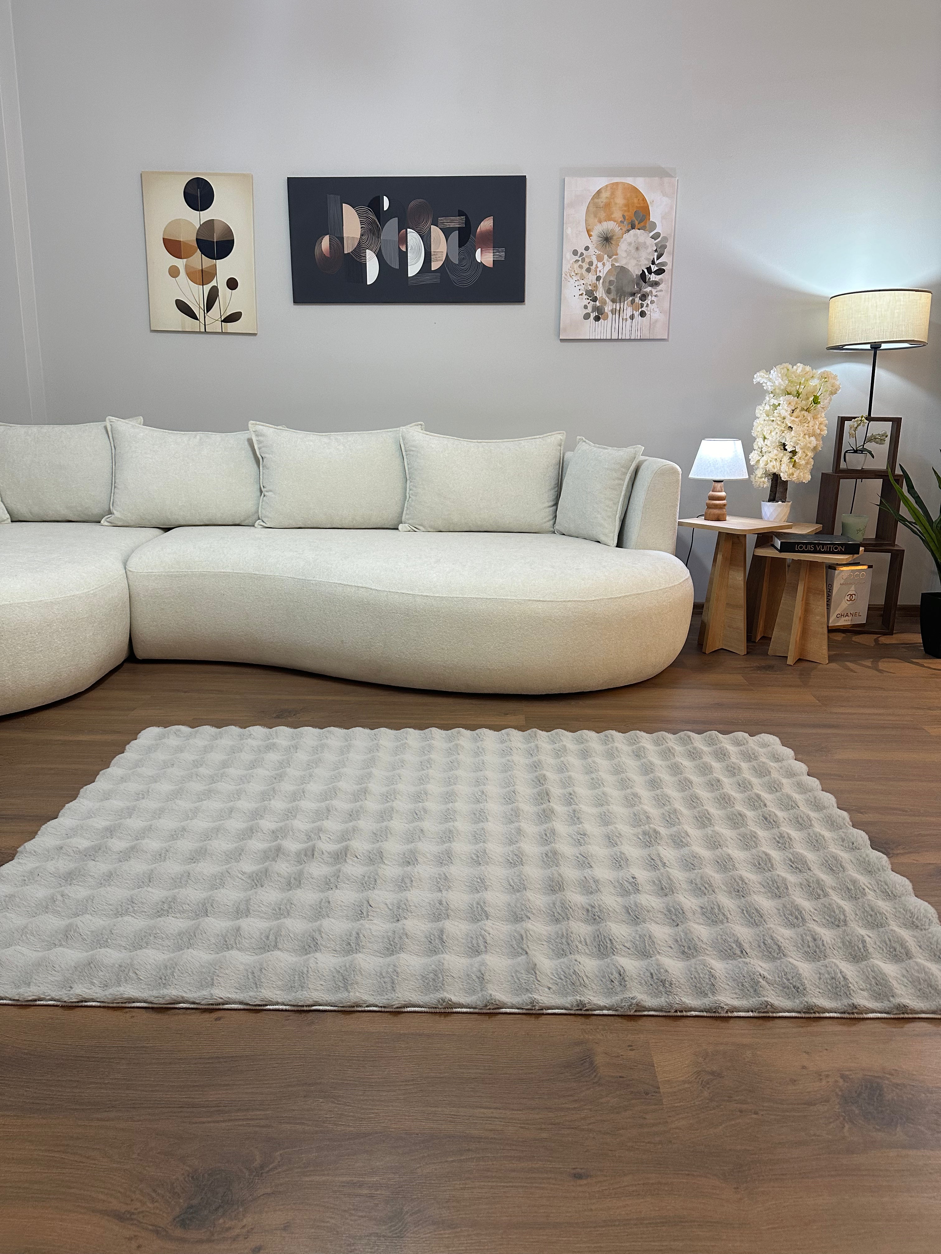 TAVŞAN BUBBLE - GRİ KAYMAZ TABAN PUFFY SHAGGY YATAK ODASI HALISI
