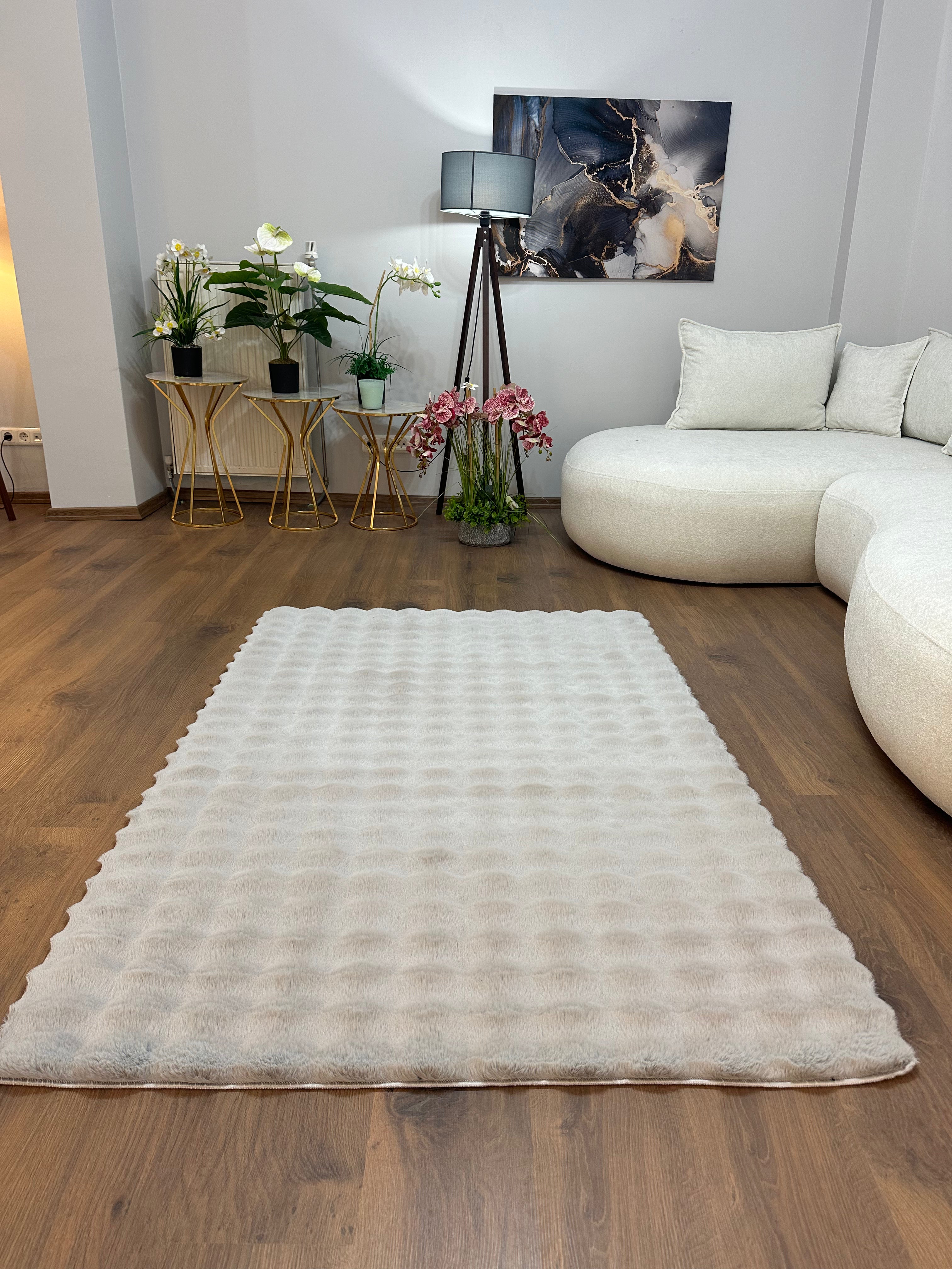TAVŞAN BUBBLE - GRİ KAYMAZ TABAN PUFFY SHAGGY YATAK ODASI HALISI
