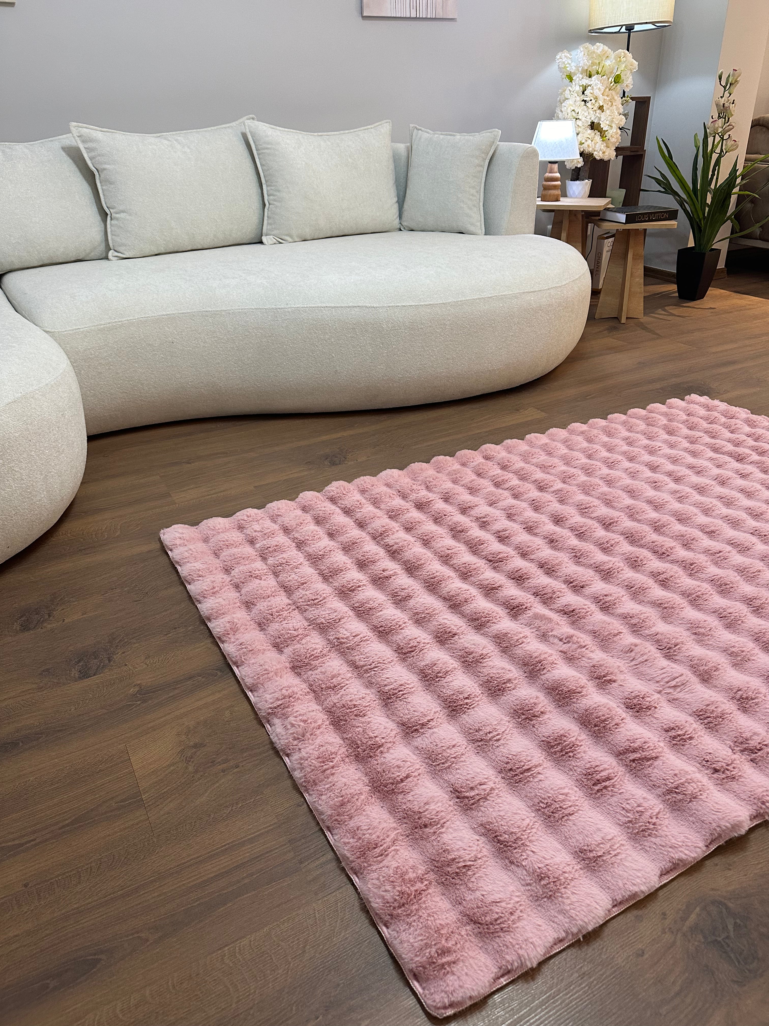 TAVŞAN BUBBLE - PUDRA KAYMAZ TABAN PUFFY SHAGGY YATAK ODASI HALISI