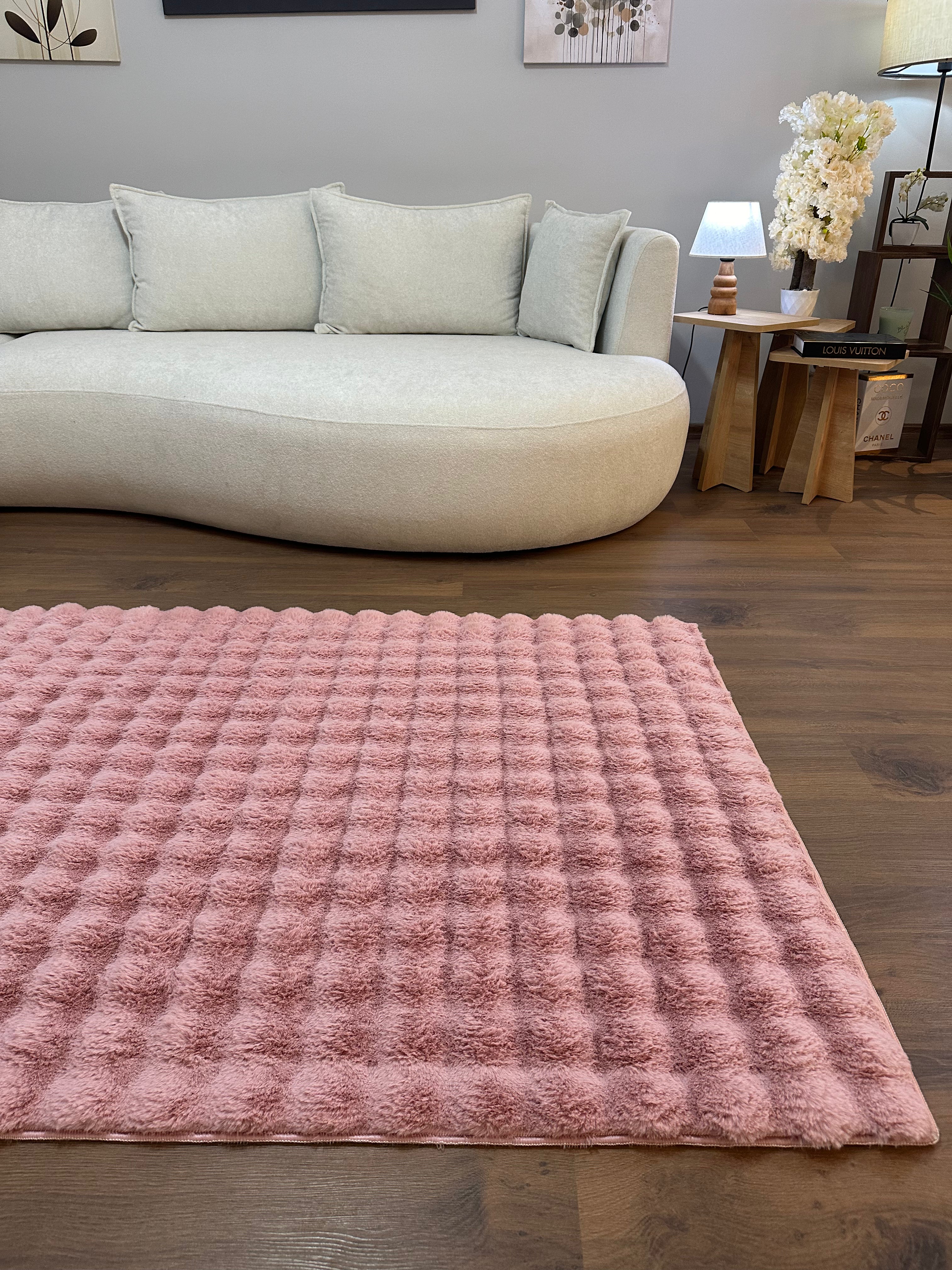 TAVŞAN BUBBLE - PUDRA KAYMAZ TABAN PUFFY SHAGGY YATAK ODASI HALISI