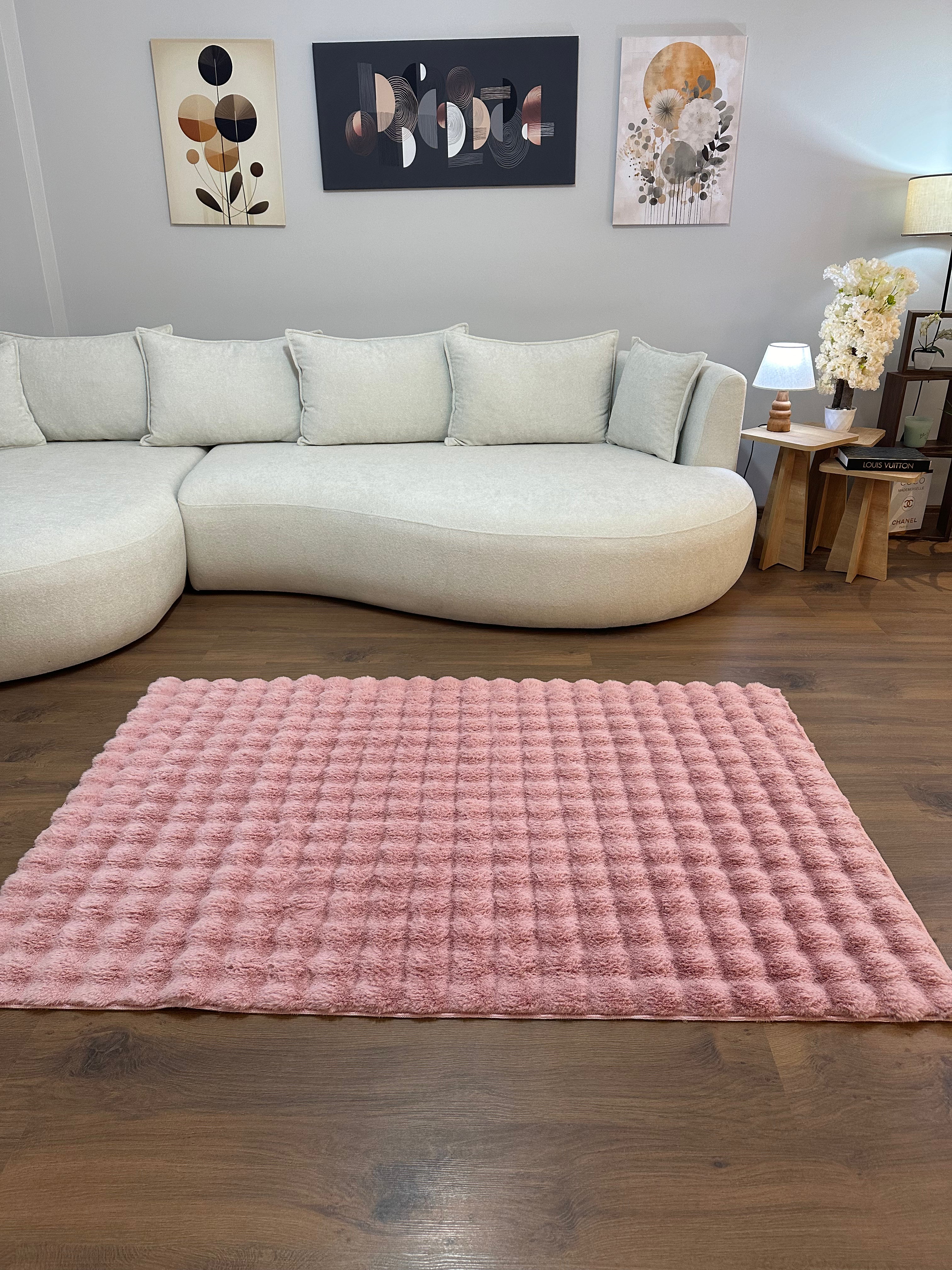 TAVŞAN BUBBLE - PUDRA KAYMAZ TABAN PUFFY SHAGGY YATAK ODASI HALISI