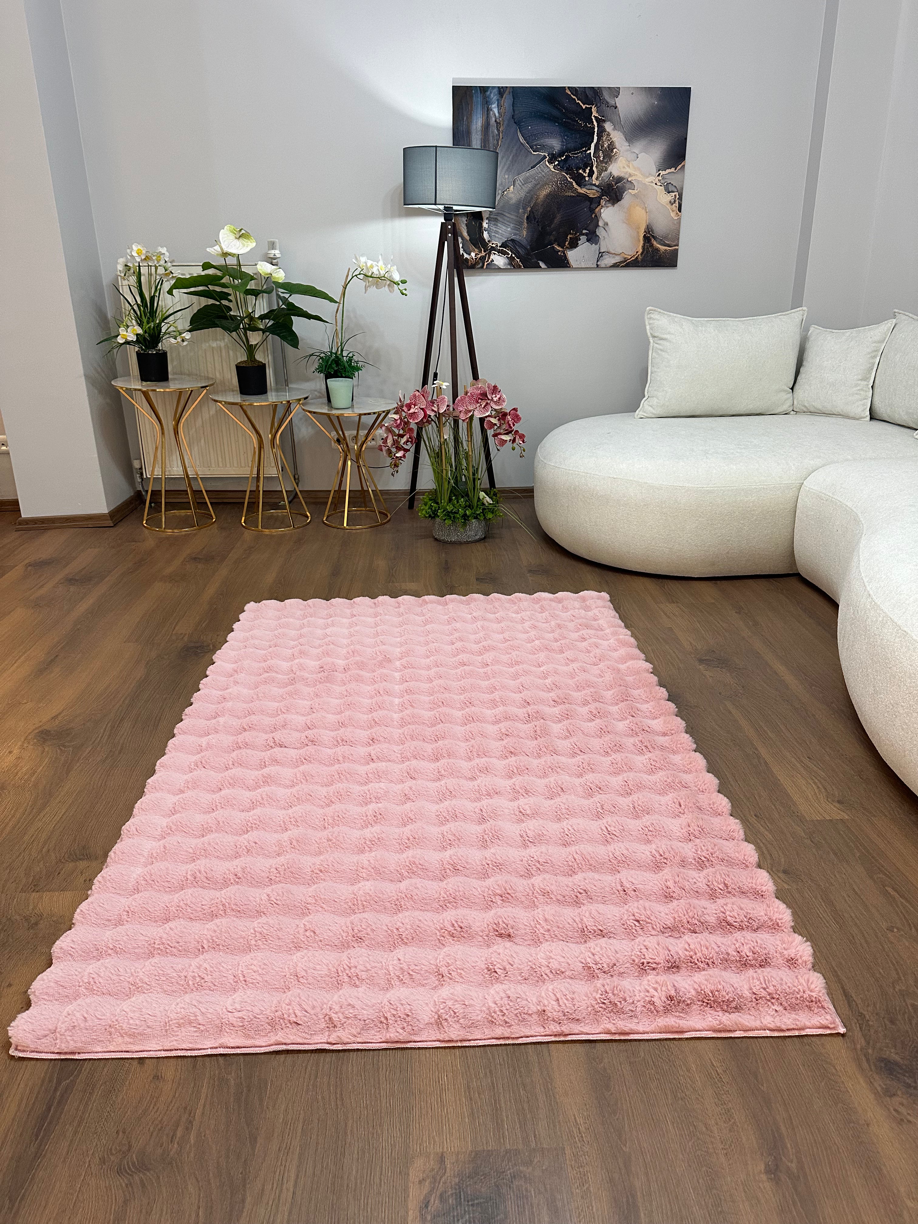 TAVŞAN BUBBLE - PUDRA KAYMAZ TABAN PUFFY SHAGGY YATAK ODASI HALISI