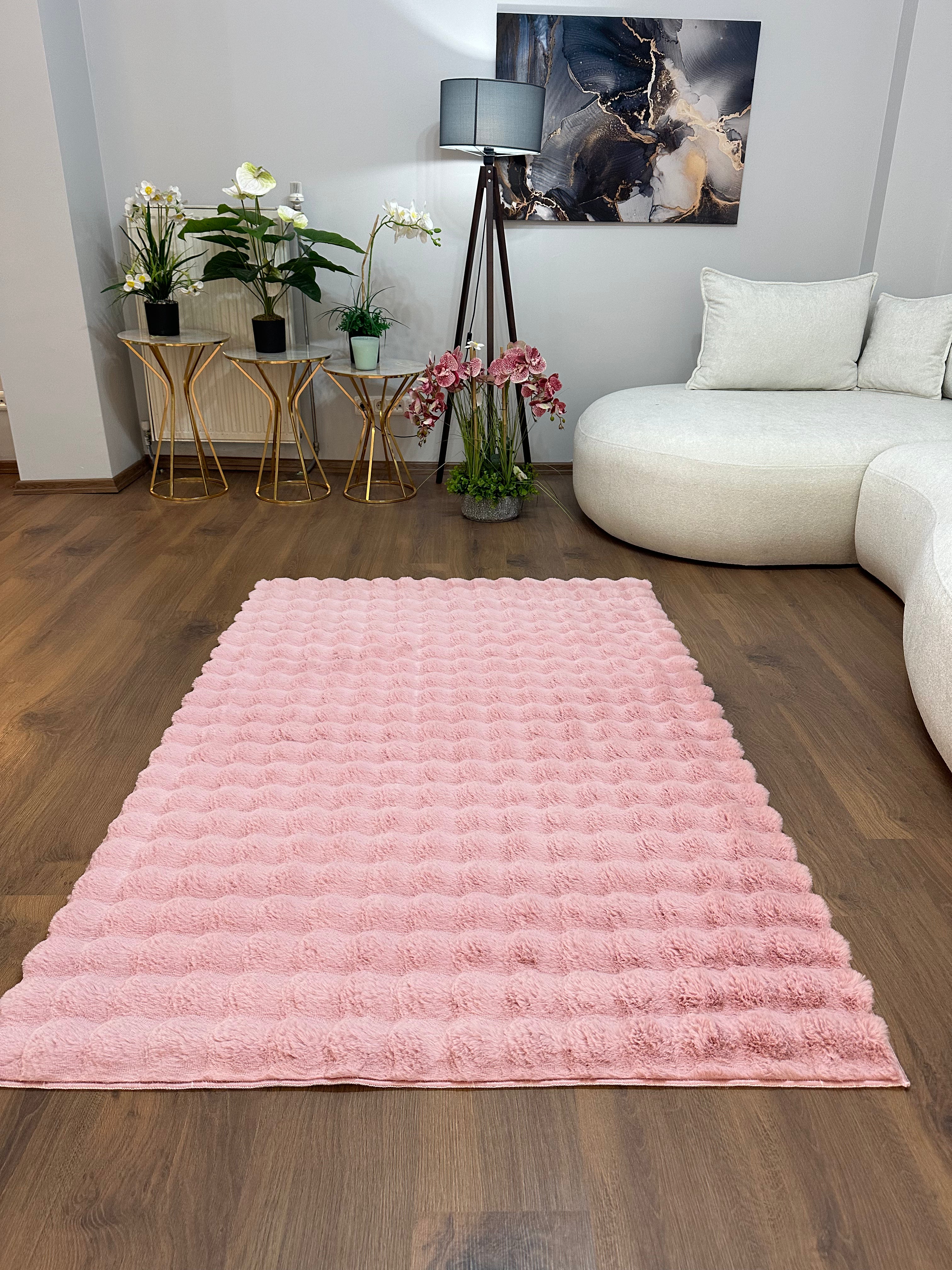TAVŞAN BUBBLE - PUDRA KAYMAZ TABAN PUFFY SHAGGY YATAK ODASI HALISI