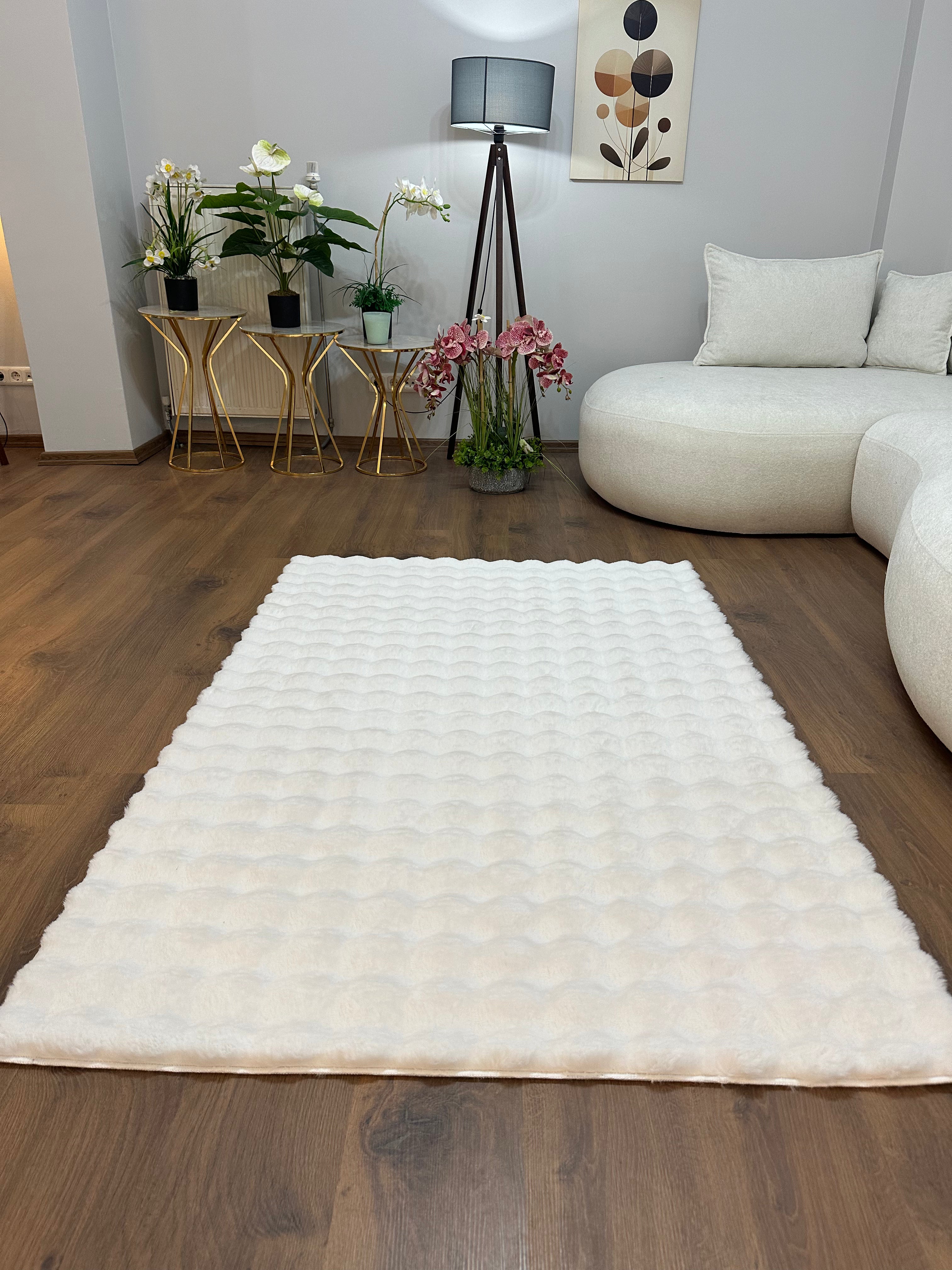 TAVŞAN BUBBLE - BEYAZ KAYMAZ TABAN PUFFY SHAGGY YATAK ODASI HALISI