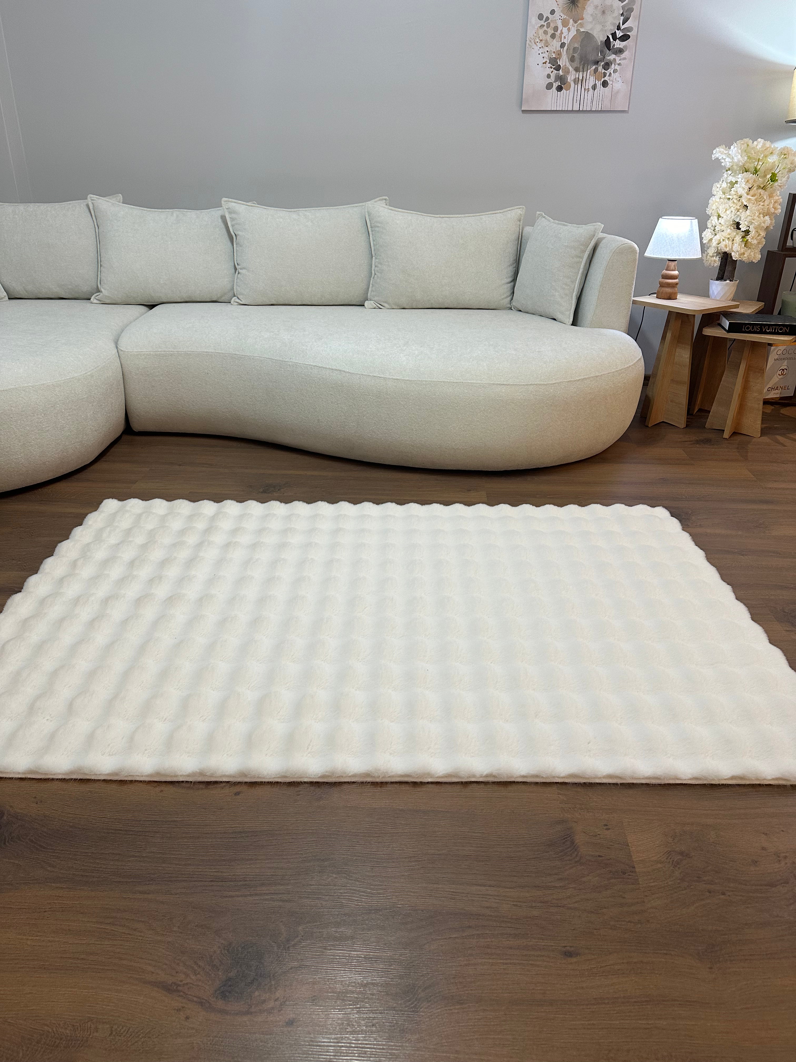 TAVŞAN BUBBLE - KREM KAYMAZ TABAN PUFFY SHAGGY YATAK ODASI HALISI