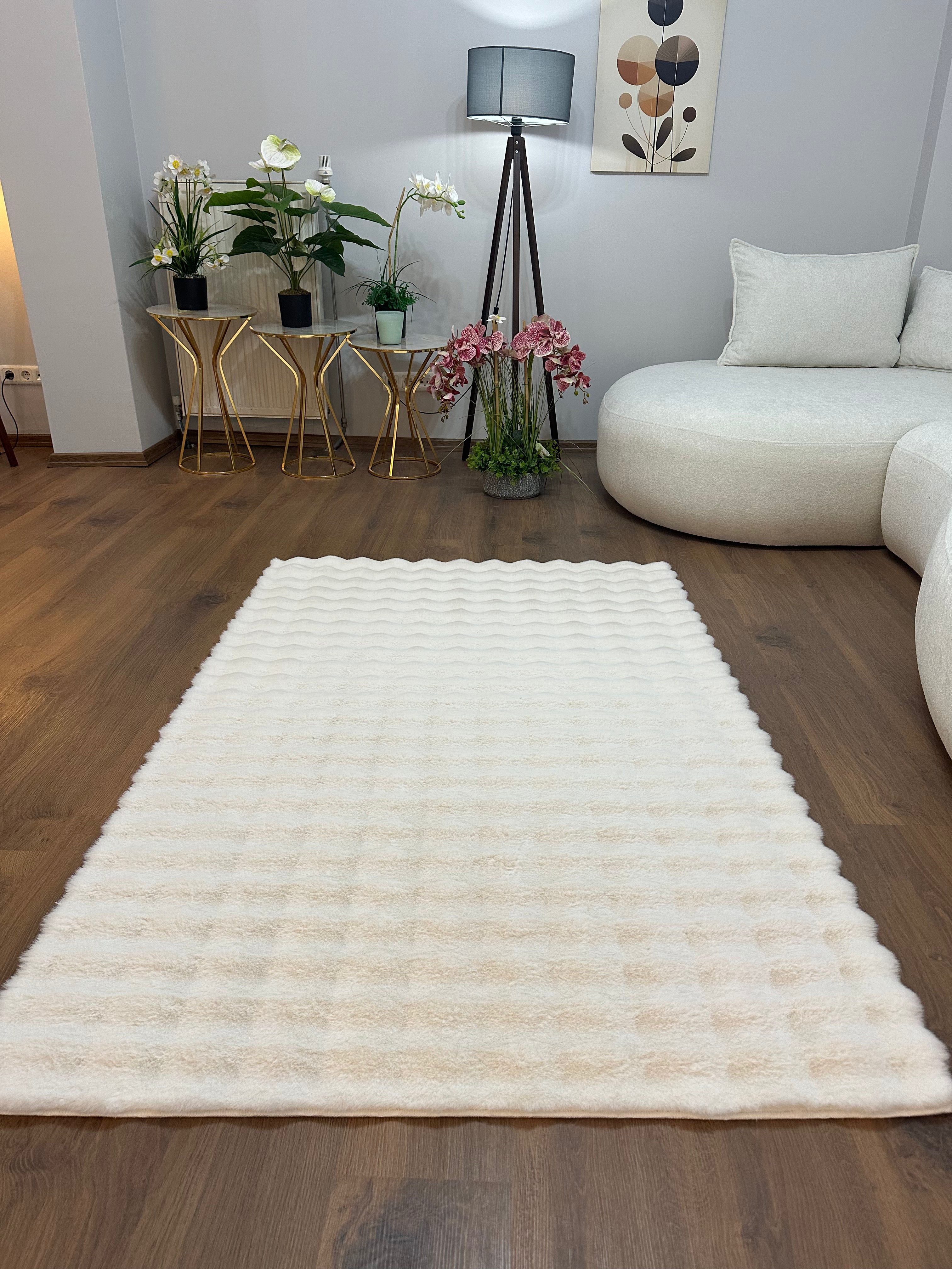 TAVŞAN BUBBLE - KREM KAYMAZ TABAN PUFFY SHAGGY YATAK ODASI HALISI